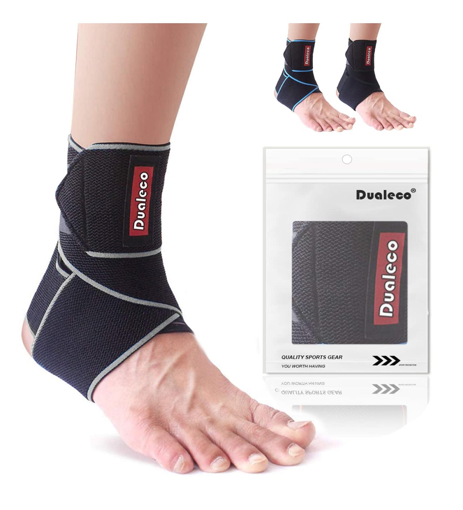 Dualeco Adjustable Ankle Support Brace for Women/Men/Kids - Compression Ankle Strap for Sprained Ankles, Achilles Tendonitis - Grey, 1pcs - Buy Online on GoSupps.com