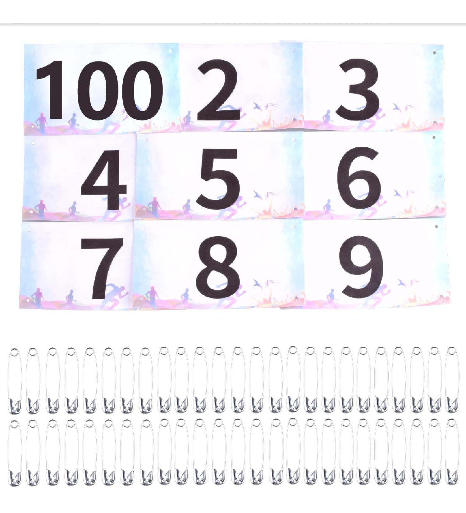 JEELAD Running Bib Competitor Numbers 1-100 | Tearproof Waterproof Tags for Marathon Races with Safety Pins | Colorful Sports Competition Events - Buy Online on GoSupps.com