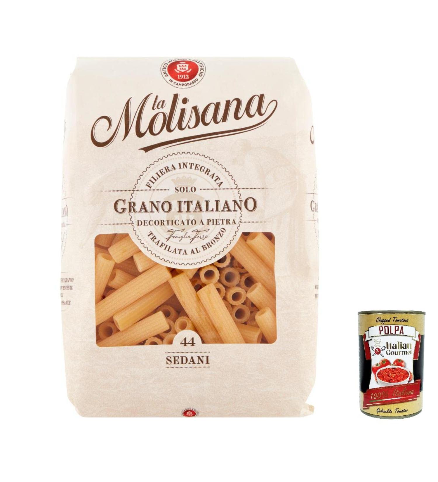  Italian Gourmet E.R. La Molisana Sedani N. 44 Pasta Lenta Lavorazione Lot de 5 p tes base de semoule de bl dur 500 g + Polpa Italian Gourmet Polpa 400 g - Buy Online on GoSupps.com