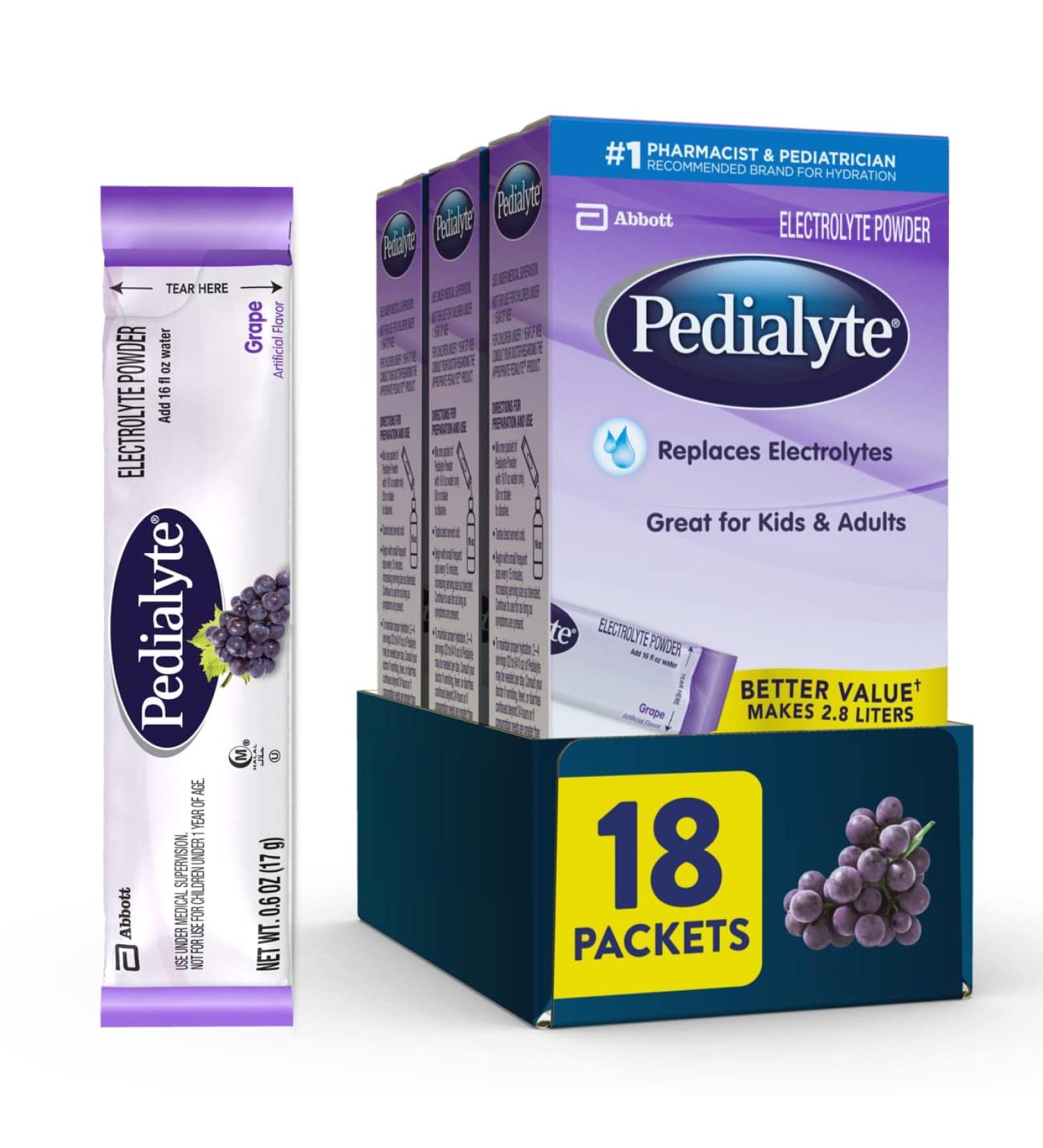 Pedialyte Grape Electrolyte Powder Packets - 18 Single-Serving Hydration Drink - Buy Online on GoSupps.com
