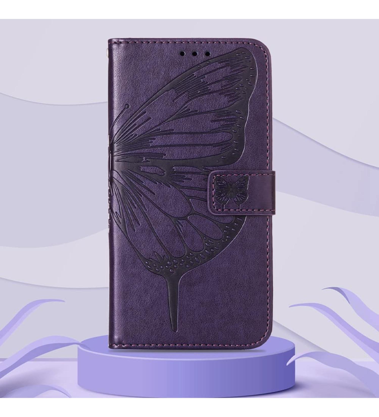 Meonkonst Dark Violet Butterfly Protective Cover for Nokia G100 - Fashionable PU Leather Book Style with Magnetic Stand & Card Holder - Buy Online on GoSupps.com