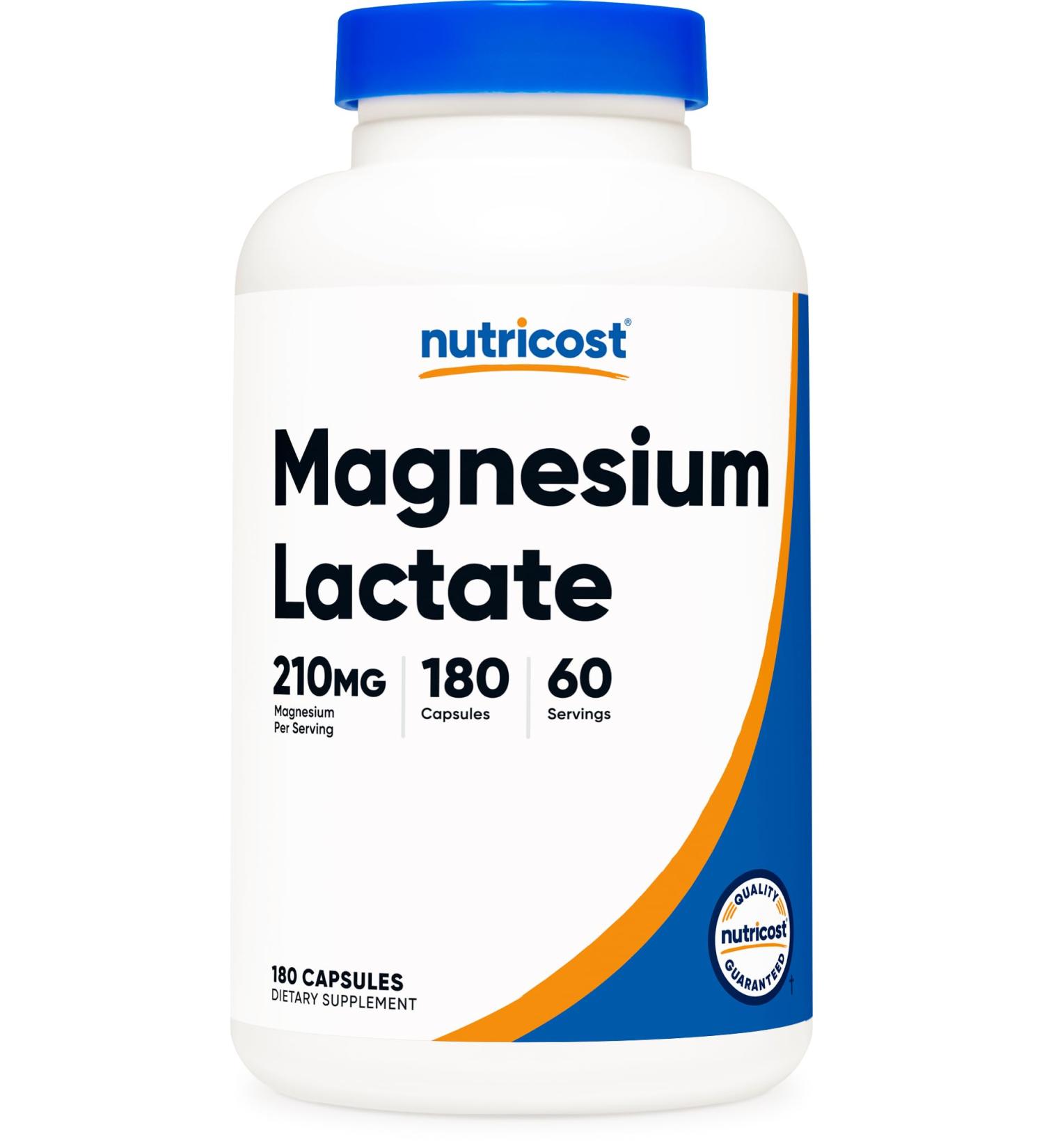 Nutricost Magnesium Lactate (210mg) 180 Capsules - Vegan, GMO-Free, Gluten-Free, 60 Servings - Buy Online on GoSupps.com