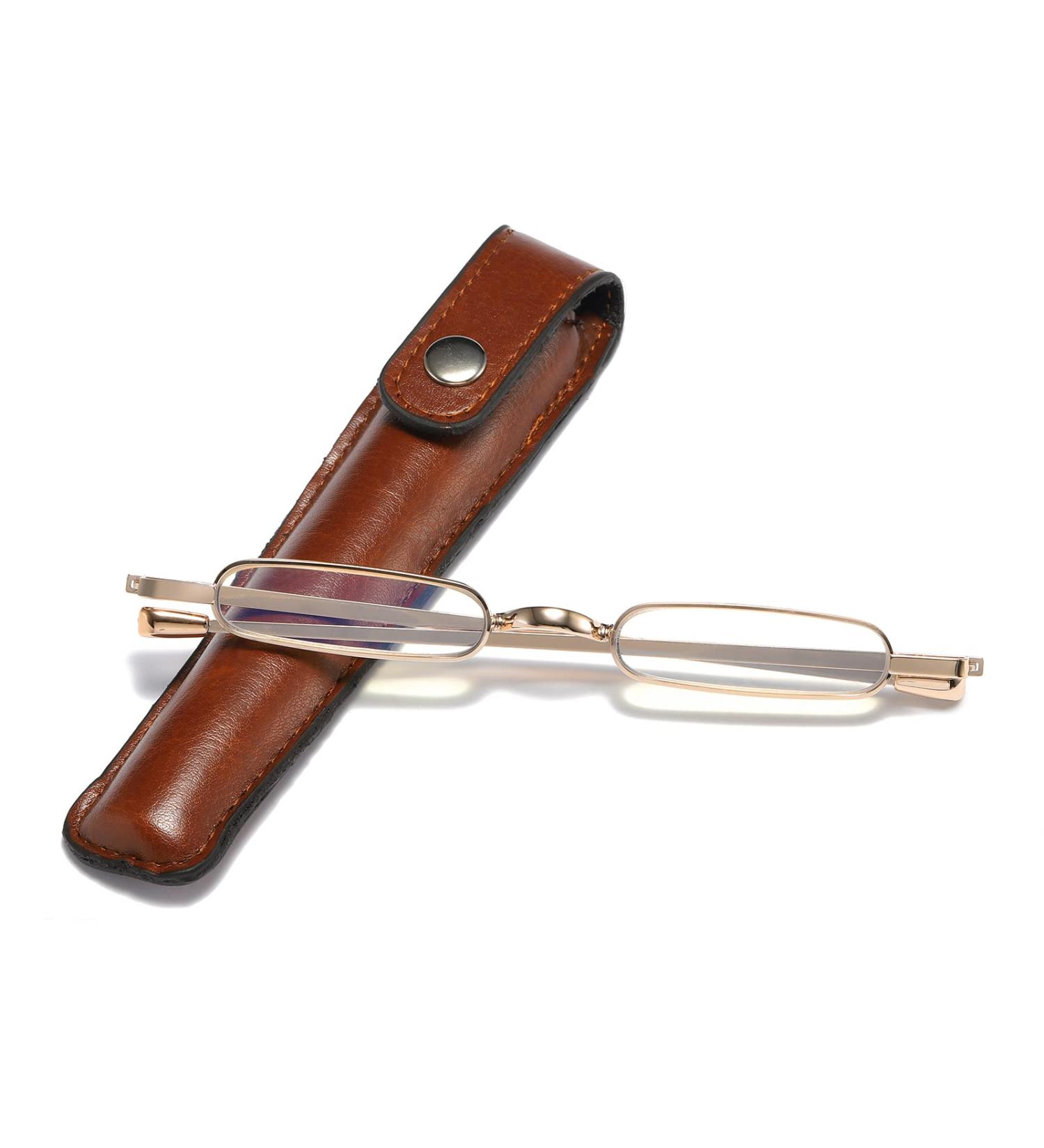 Viseng Ultrad nne Mini-Metall Reading Glasses - Anti Blue Light Compact & Portable Unisex with Case - Gold 3.5 Diopters - Buy Online on GoSupps.com