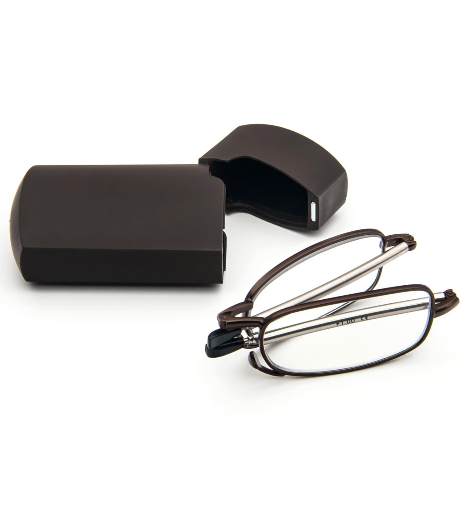 Shop Cokobin Foldable Reading Glasses - Stainless Steel Anti-Blue Light Aid for Men & Women | Compact Hard Shell Case +1.0 (Brown) - Buy Online on GoSupps.com