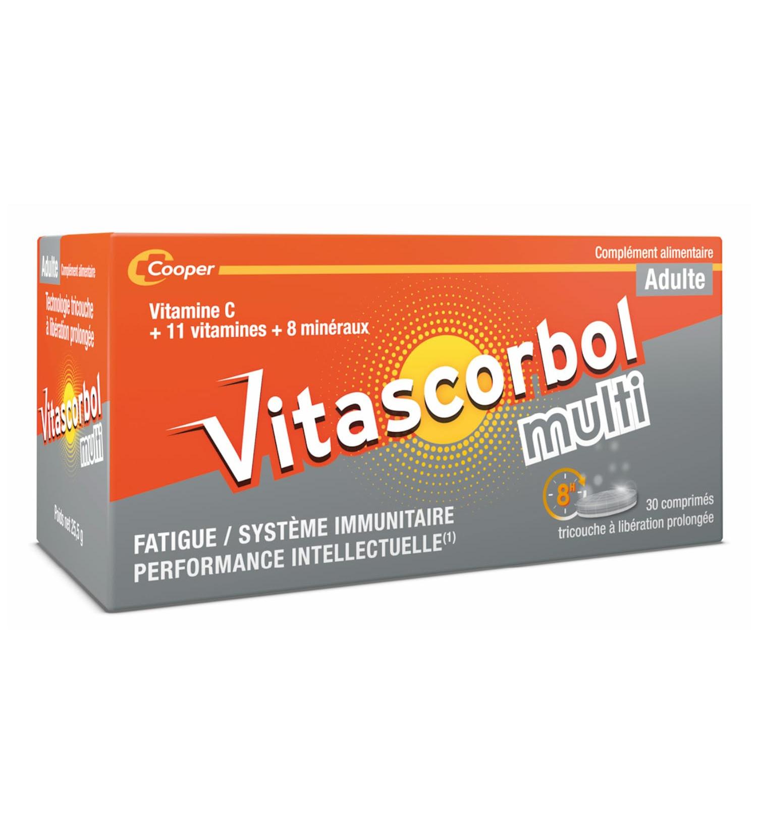 VITASCORBOL - Multivitamin Food Supplement - Multi Adult - Extended Release - Fatigue and Immune System - 30 Day Program - 30 Tablets to Swallow - Buy Online on GoSupps.com