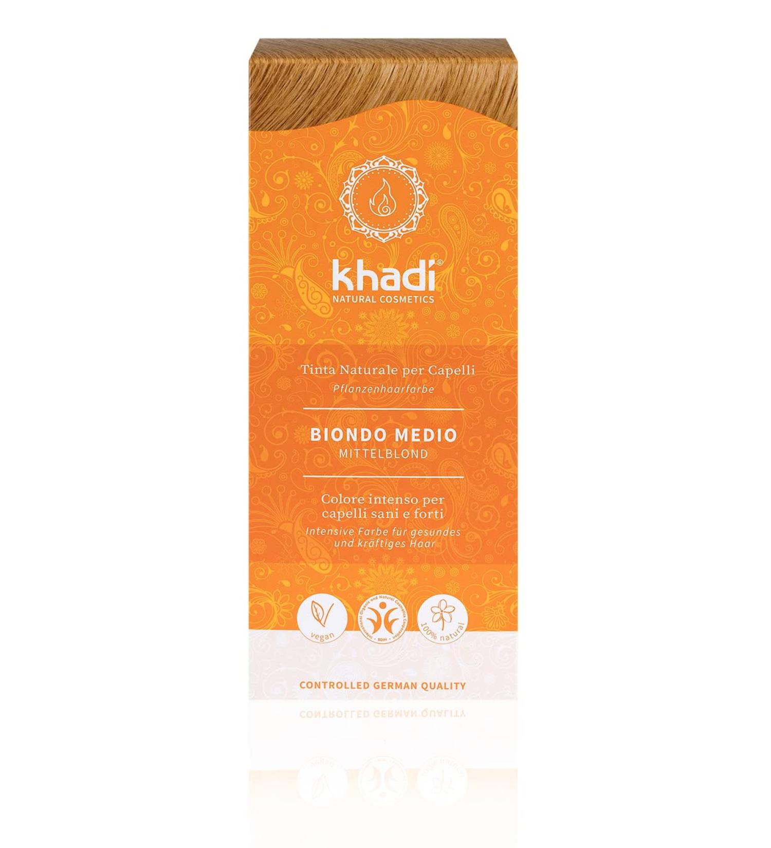 Khadi Middle Blond Plant Hair Color - Lively Medium to Glossy Red Blonde 100% Vegan & Natural Certified Cosmetics - 100g - Buy Online on GoSupps.com