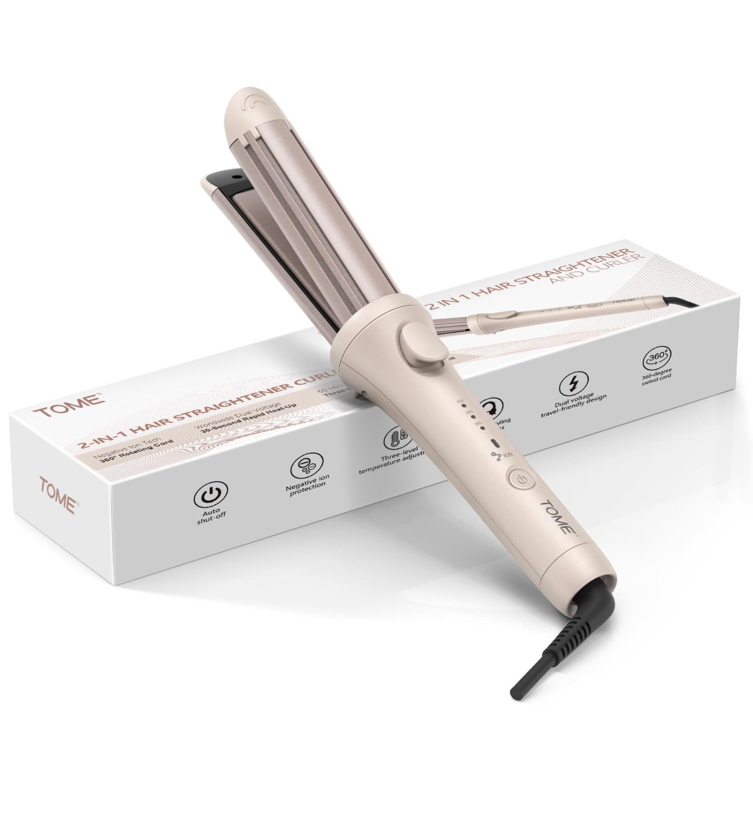 2-in-1 Hair Straightener and Curler | 1-Inch Ceramic Ionic Flat Iron & Curling Wand | Adjustable Temperature for All Hair Types | Fast Heating - Buy Online on GoSupps.com