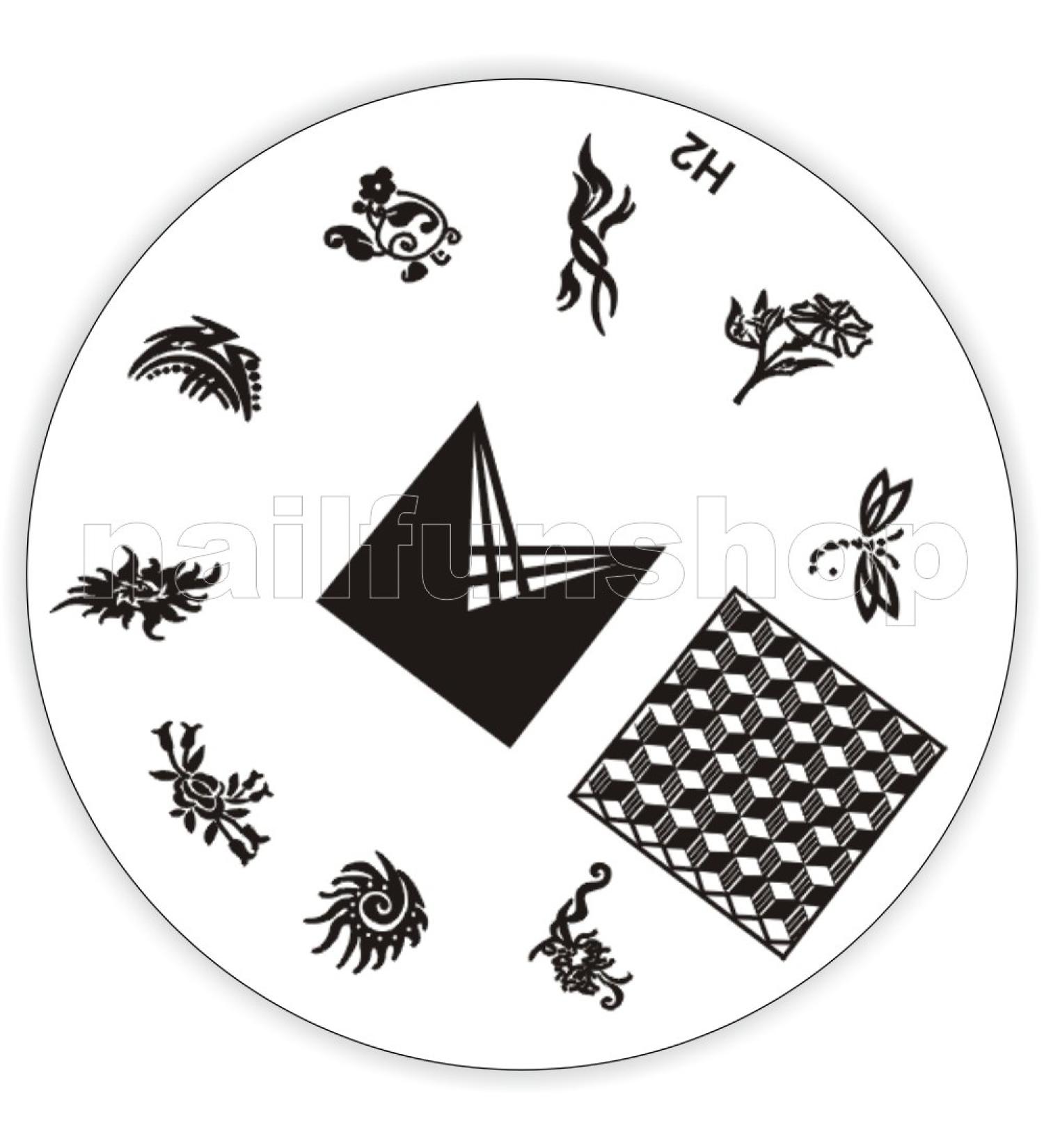 Stamping stencil H2 - flowers hearts ornaments French full cover etc.