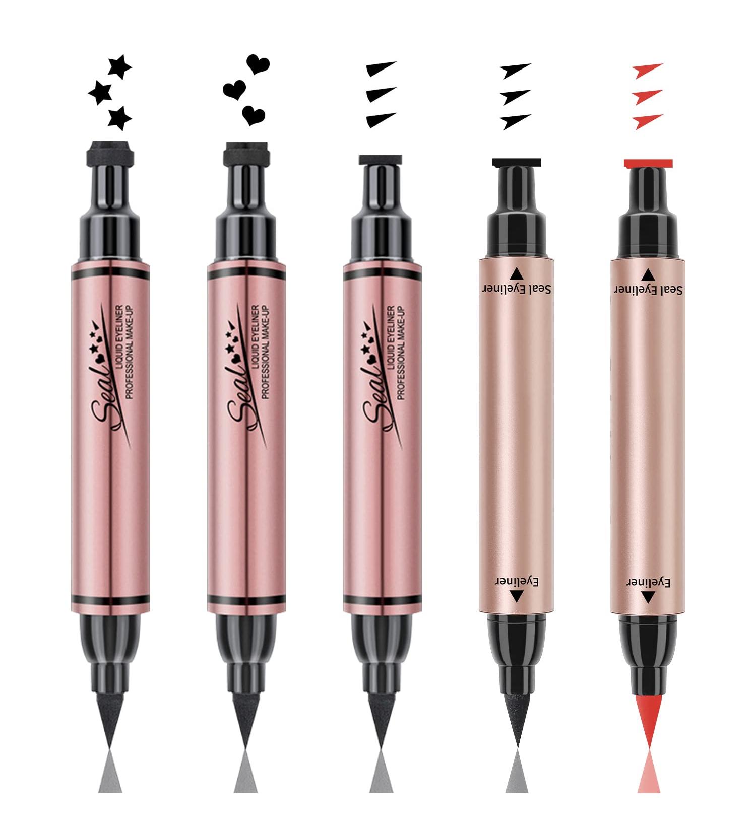 Pinkiou 2 in 1 Double-headed Eyeliner Stamps Set - Black Liquid Eye Liner Pen with Eye Makeup Stamp - Long Lasting & Waterproof - Smudgeproof Eyeliner Tattoo Tool for Women - Easy to Use (5Pcs) - Buy Online on GoSupps.com