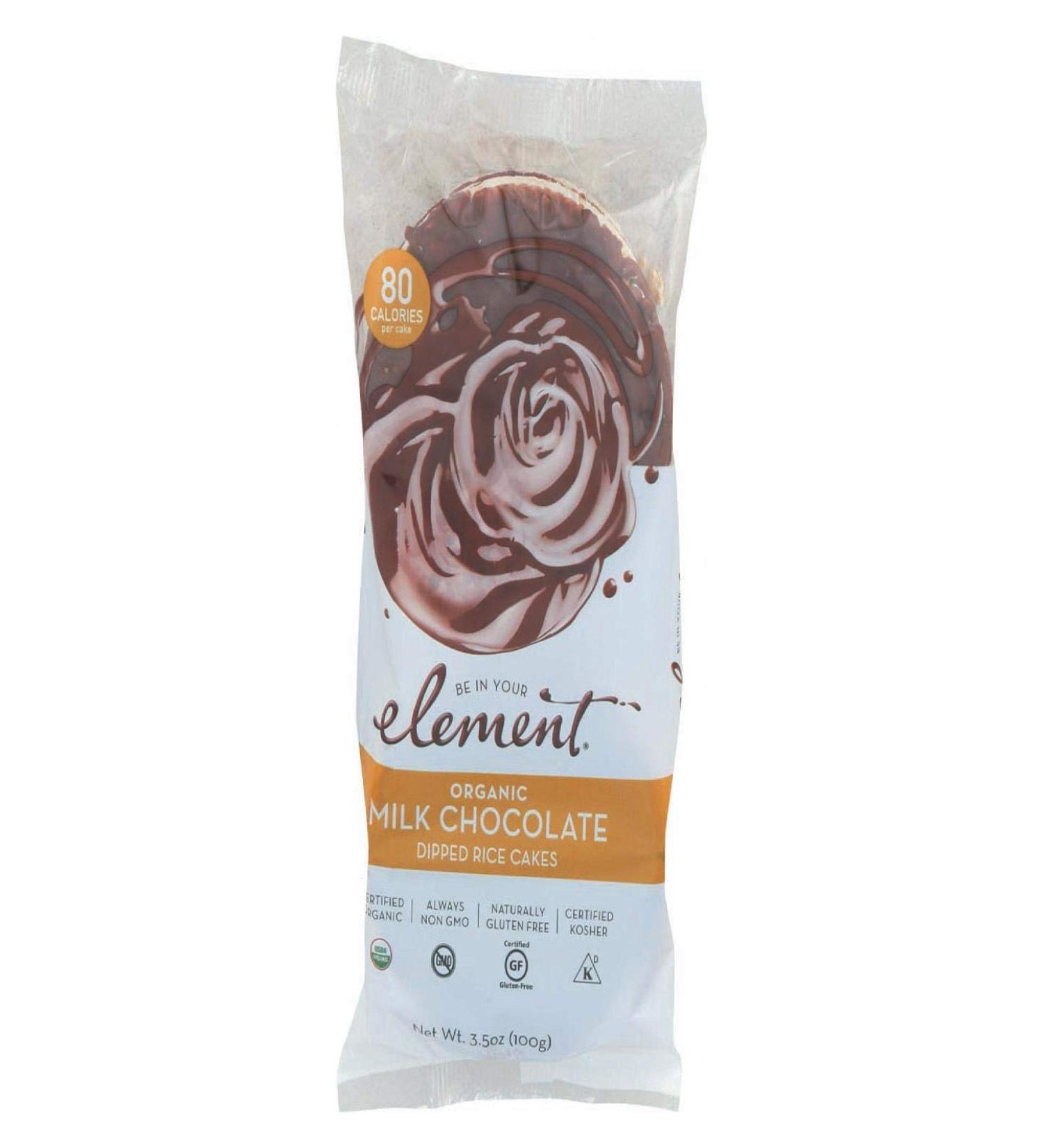 ELEMENT, Rice Cake, Og2, Milk Choc, Pack of 6, Size 3.5 OZ, (Low Carb Gluten Free Kosher Low Sodium Vegan Wheat Free Yeast Free 95%+ Organic)