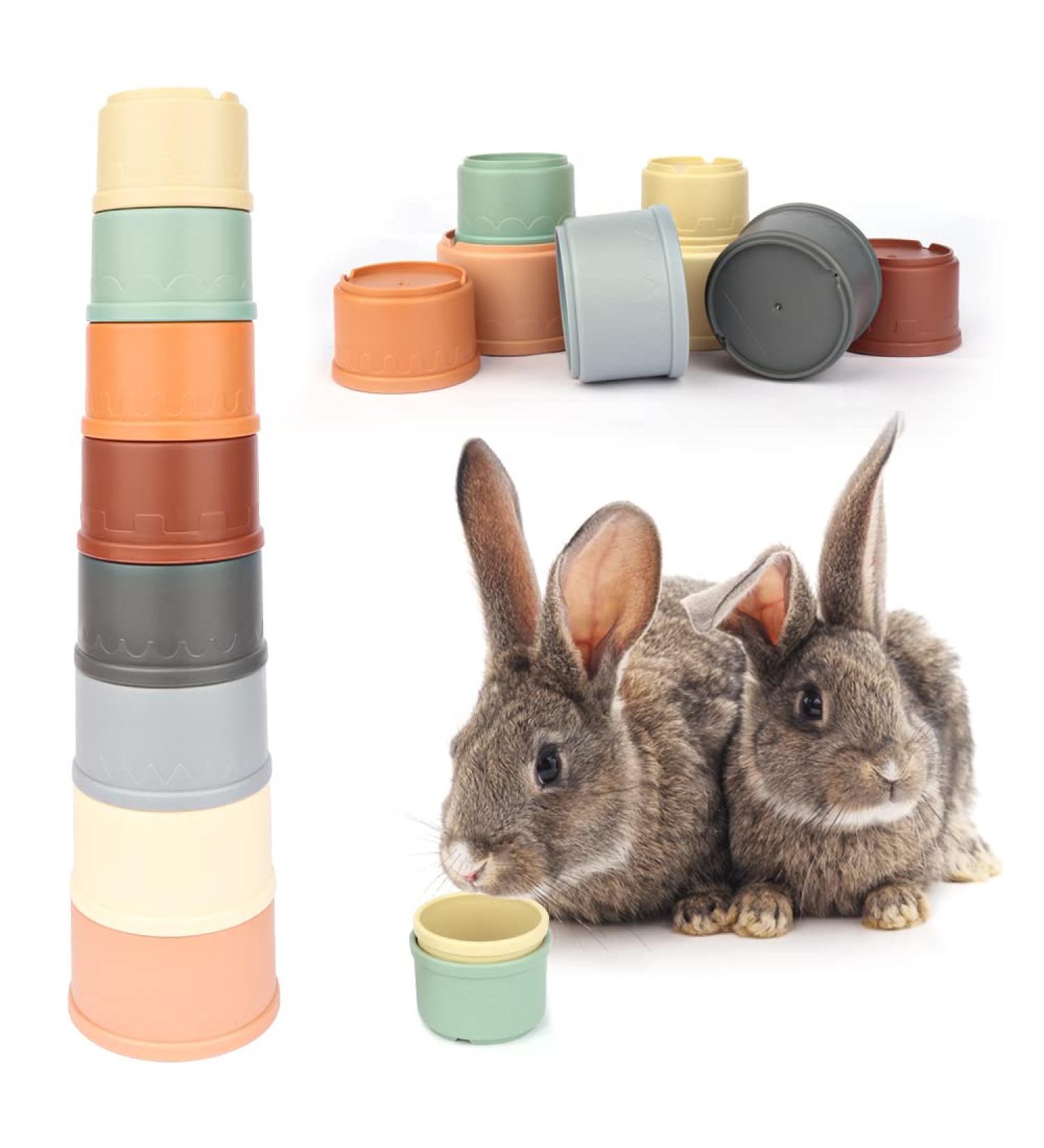 WALLFID 8 PCS Stacking Cups for Rabbits-Bunny Toys for Hiding Food and Playtime Fun BPA-Free Safe Plastic Pet Toys Multi-Coloured and Various Sizes (Morandi Colour) - Buy Online on GoSupps.com