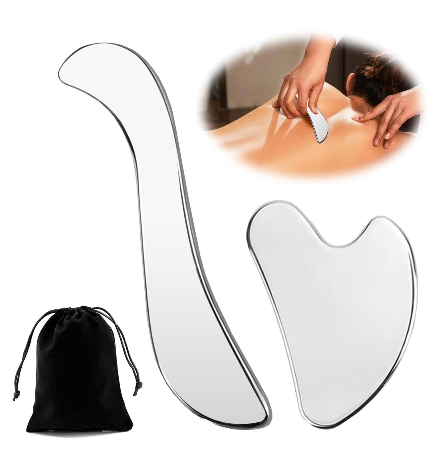 Roinaaid 2 PCs Stainless Steel Gua Sha Set | Body Face Neck Pain Relief & Muscle Relaxation - Buy Online on GoSupps.com