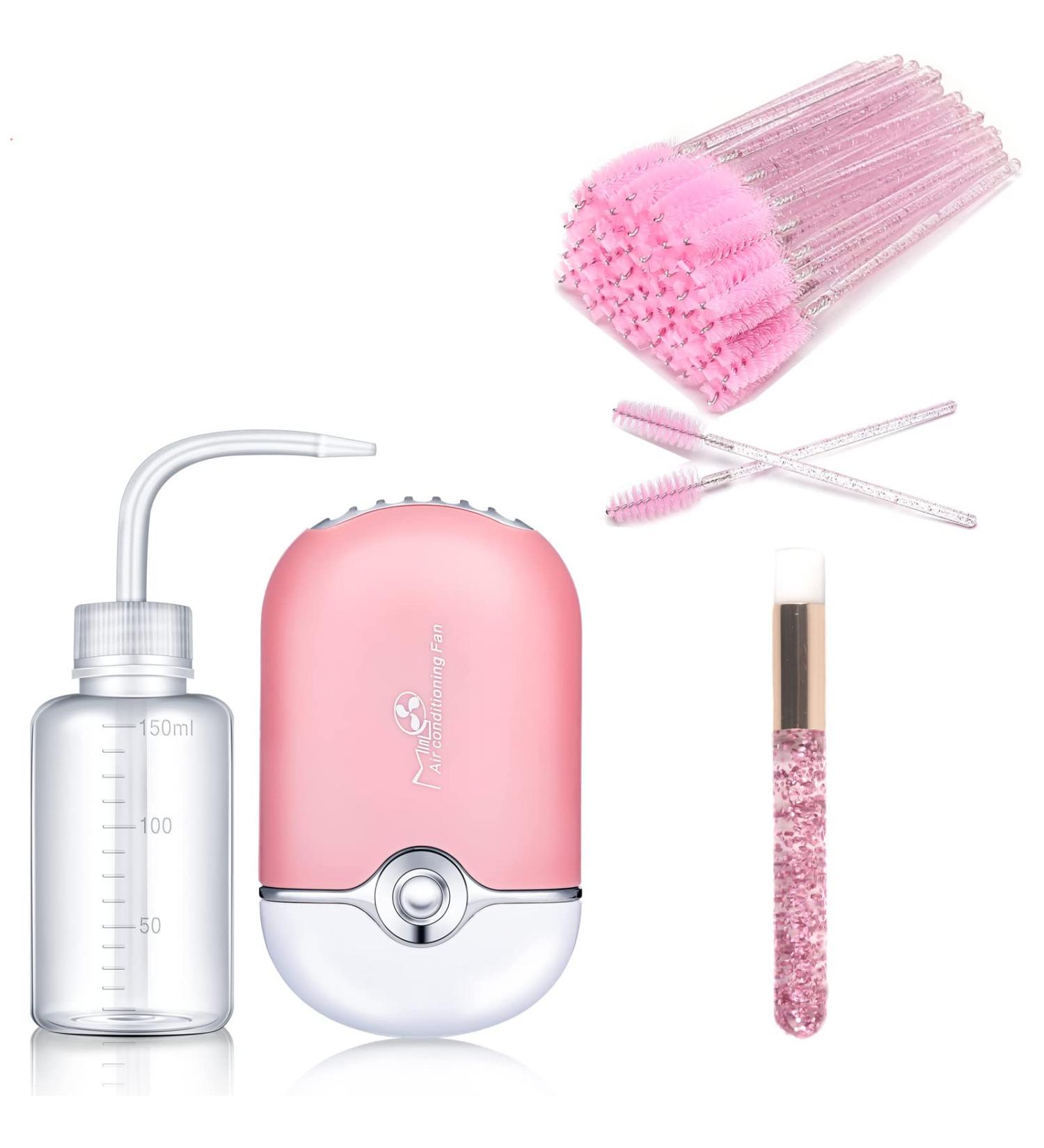 AREMOD Eyelash Extension Supplies Kit with USB Air Conditioning Blower, Lash Fan, 50 Lash Shampoo Brush, Nose Blackhead Facial Cleaning Brush, Plastic Wash Bottle - Pink - Buy Online on GoSupps.com