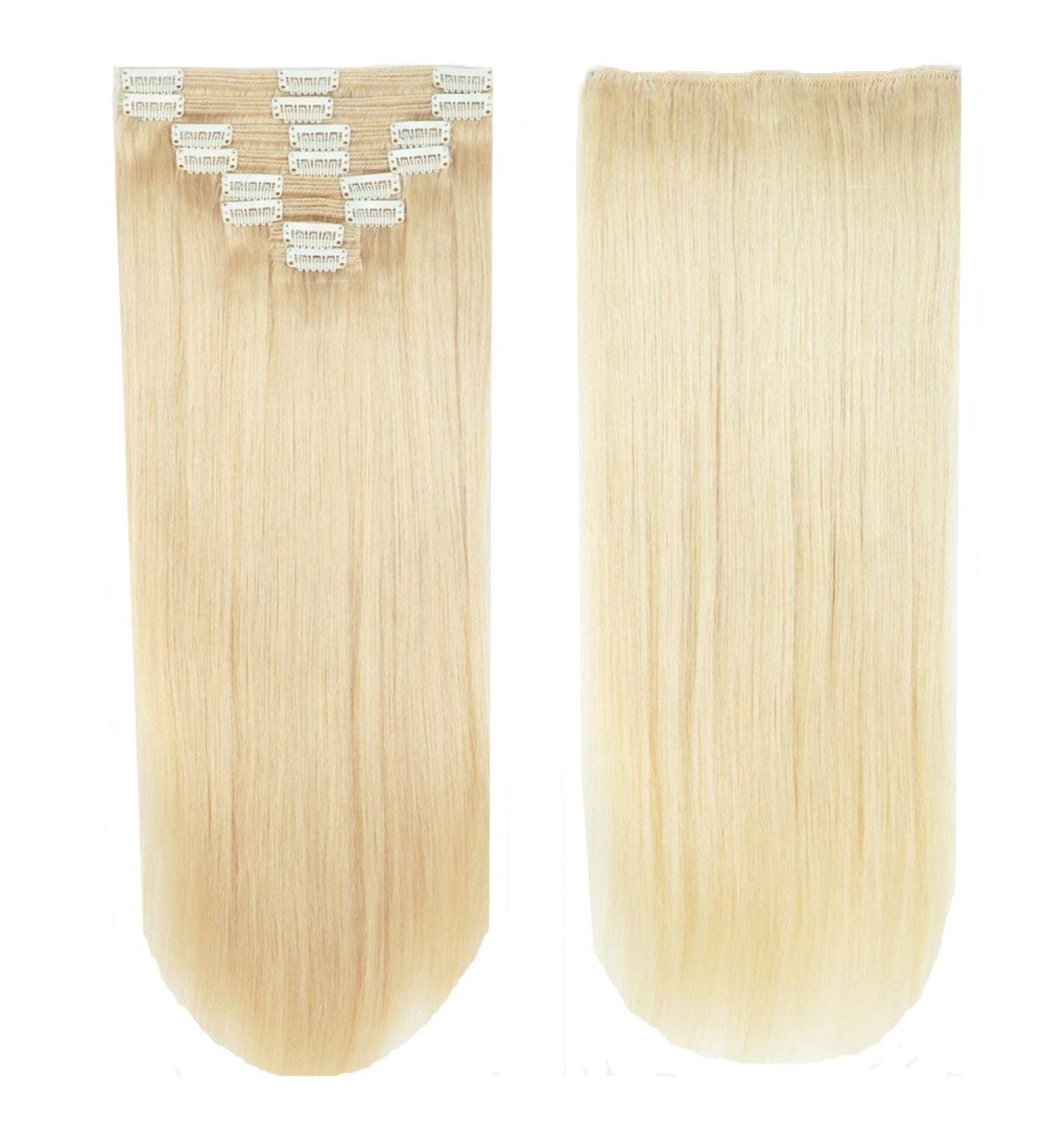 Clip-In Hair Extensions | 100% Remy Human Hair | 18 Clips Thick Double Wefts | #60 Platinum Blonde (25cm-110g) - Buy Online on GoSupps.com