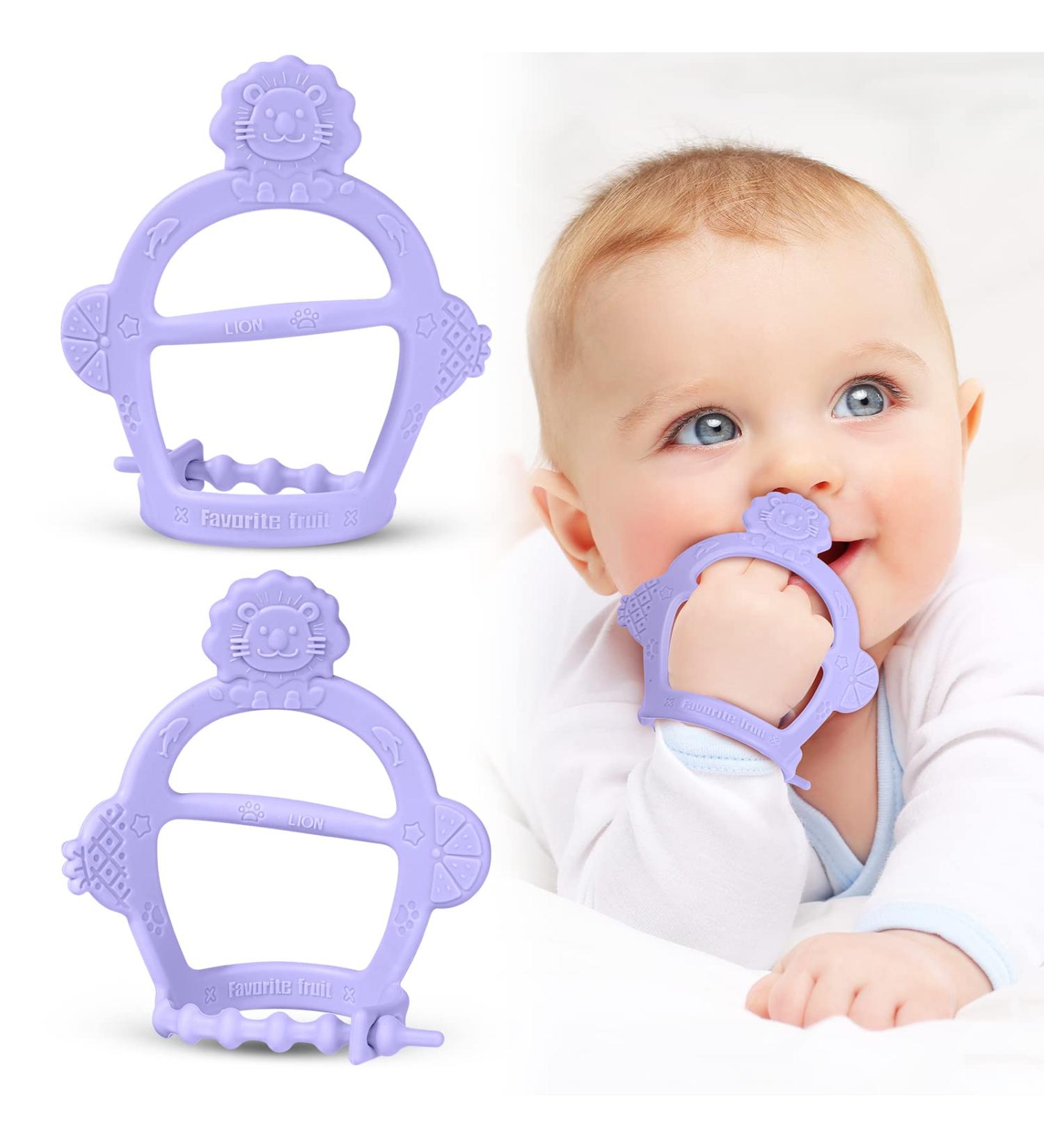 Vicloon Baby Bite Rings 2 Pack Silicone Teething Toys BPA-Free Dental Aid Soft Lion Design for 3+ Months Violet Color - Buy Online on GoSupps.com