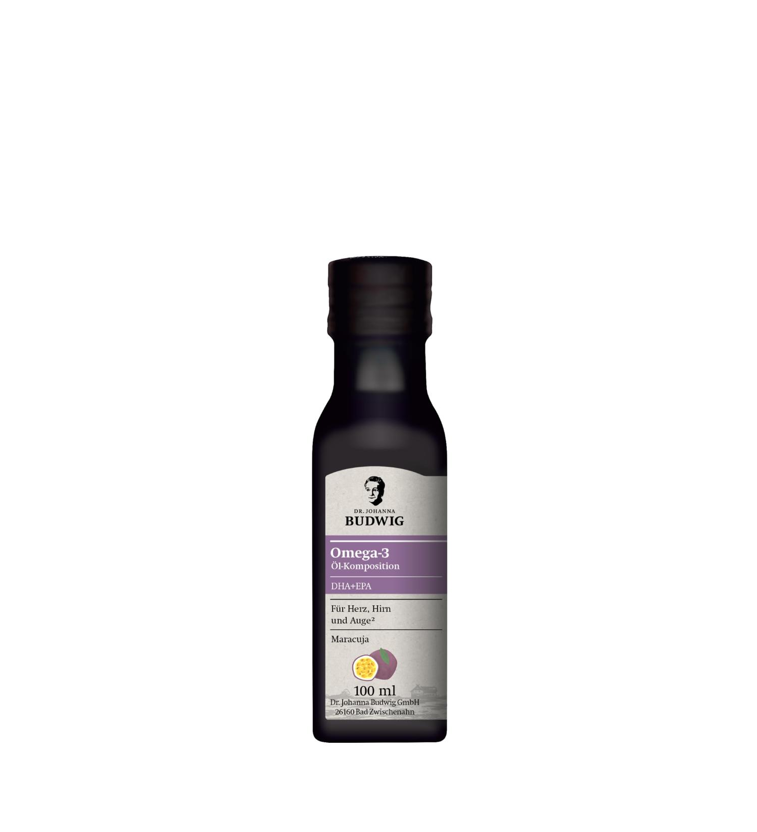 Dr.Budwig Omega 3 DHA+EPA Maracuja (100ml) - Vegan Liquid Algae Oil for Kids & Adults - High EPA & DHA Linseed Oil Blend - Buy Online on GoSupps.com