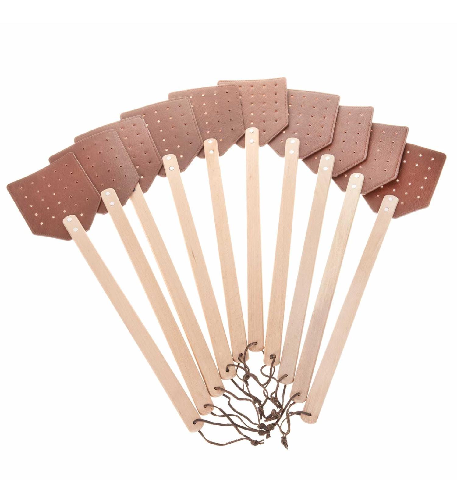 SIDCO Fly Swatter 10-Pack - Eco Leather Strap & Wooden Handle XXL Fly Killer for Effective Pest Control - Buy Online on GoSupps.com