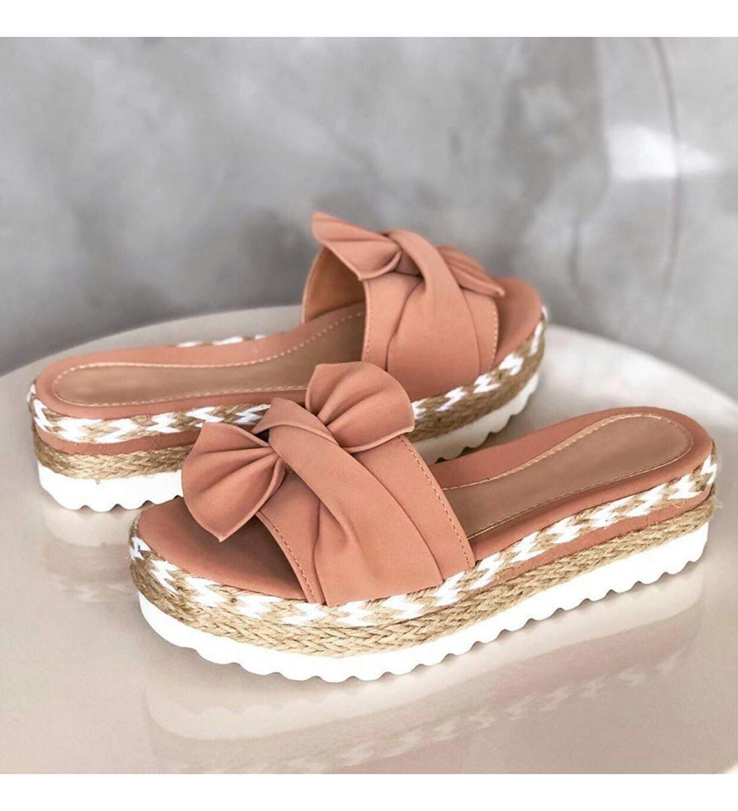 Shop Women's Bow Sandals - Comfortable Platform Slippers for Summer & Beach - Casual Daily Party Shoes (6 Khaki 8 Rose) - Buy Online on GoSupps.com