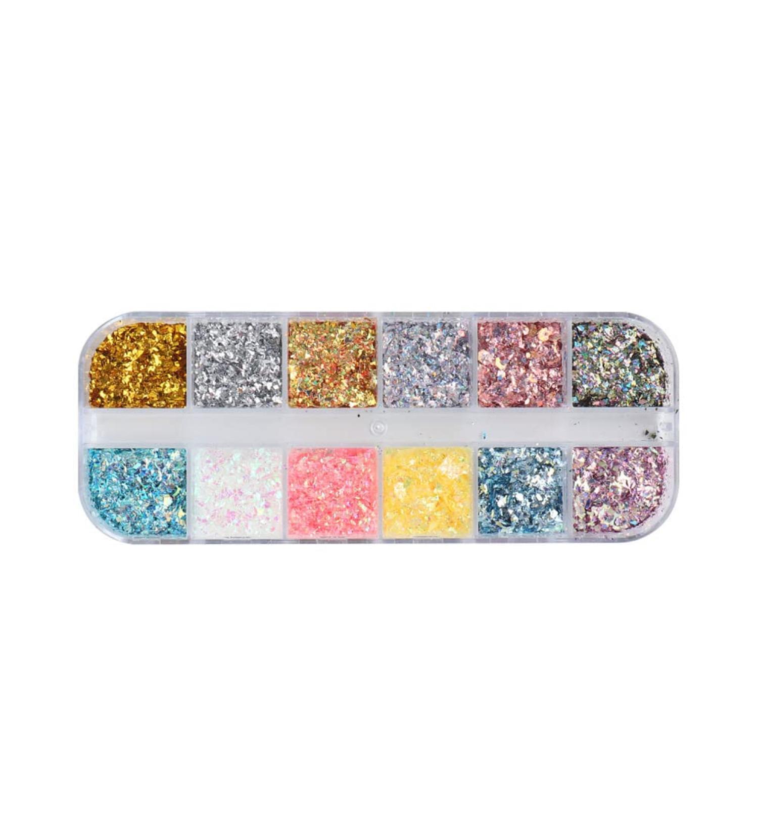 12 Grid Nail Art Foil Flakes & Glitter - Holographic Gold Silver Confetti for DIY Decoration - Buy Online on GoSupps.com