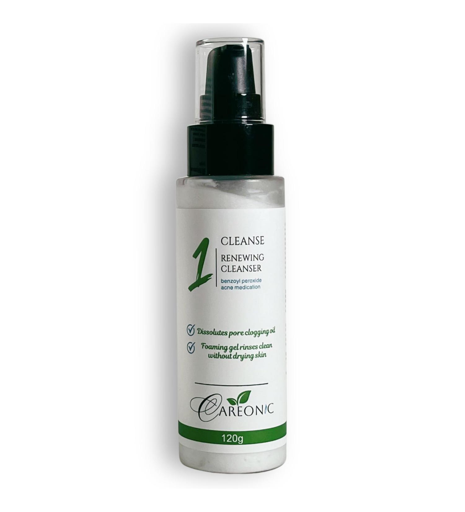 Renewing Cleanser - Acne-Fighting Benzoyl Peroxide Face Wash with Hyaluronic Acid & Exfoliating Beads | 120g Purifying Foaming Cleanser for All Skin Types - Buy Online on GoSupps.com