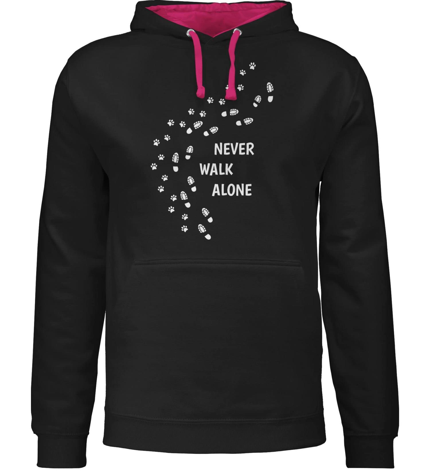 Shirtracer Contrast Hoodie for Dog Owners - Never Walk Alone Pfotenpr cke XXL - Black/Fuchsia | Perfect Gift for Men & Women - Buy Online on GoSupps.com