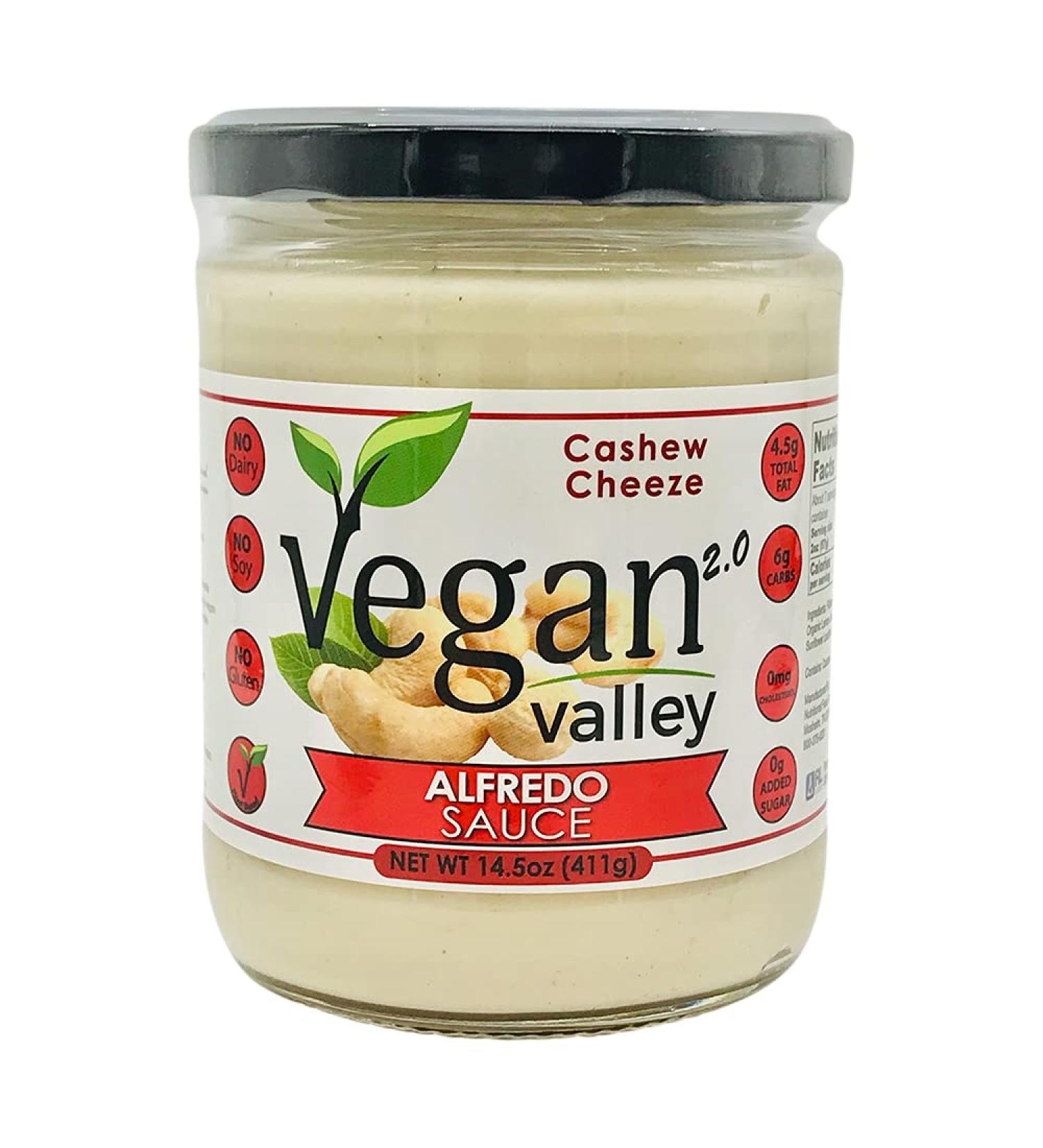 VEGAN VALLEY Cashew Cheeze Alfredo Sauce - 14.5 oz | Creamy Vegan Pasta & Dip Sauce | Soy-Free, Gluten-Free, Kosher Certified - Buy Online on GoSupps.com