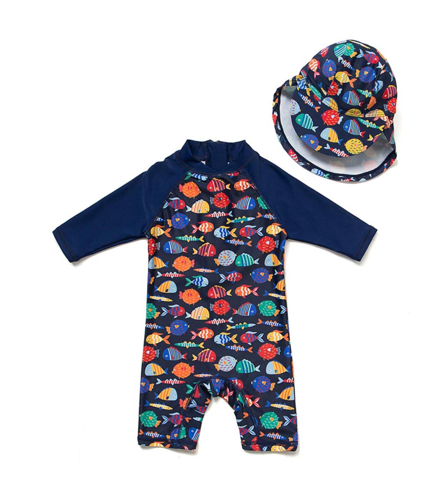 UPF 50+ Baby Girl One Piece Swimwear Suit with Sun Hat | Toddler Swimsuit Set 9-12 Months - Colorful Fish - Buy Online on GoSupps.com