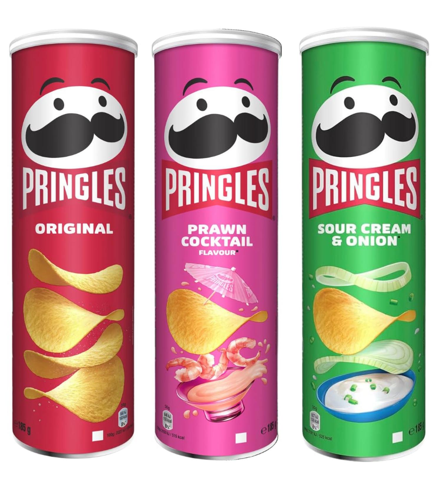 Snack Pack Bundle with Pringles Crisps Original Flavour Sharing Crisps 185g With Prawn Cocktail Flavour 185g & Sour Cream & Onion 185g (3 Pack) - Buy Online on GoSupps.com