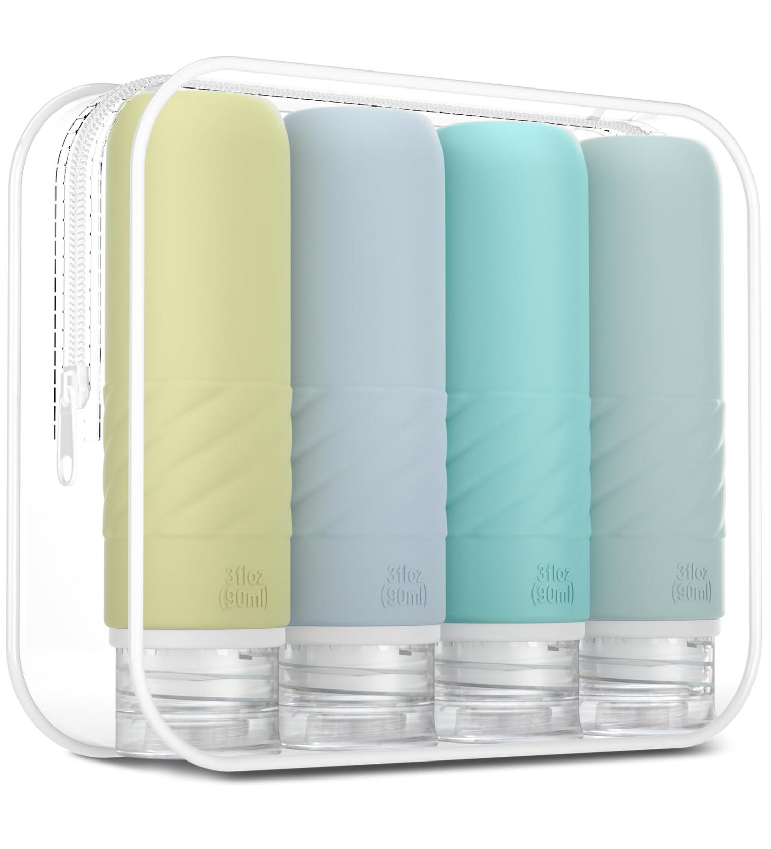 Gemice Travel Bottles for Toiletries CAA Approved 90ml Silicone Travel Bottles Leak Proof Squeezable Travel Size Containers Travel Essentials for Lotion Soap Liquid Shampoo BPA Free(4 Pack) Mint - Buy Online on GoSupps.com