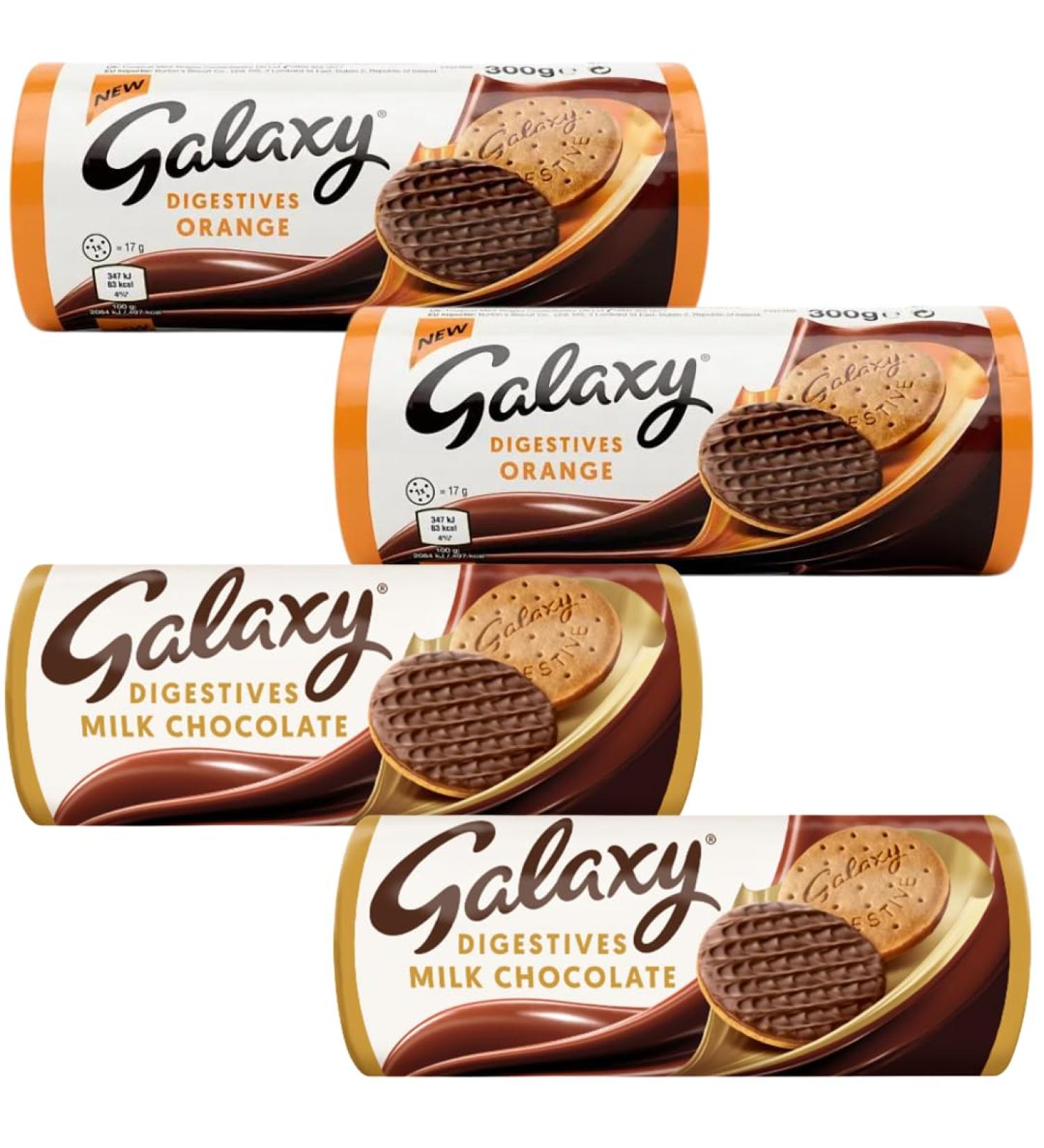 Chocolate Digestive Biscuits Bundle With Galaxy Chocolate Orange Digestives 300g x2 and Milk Chocolate Digestive 300g x2 (4 Pack)