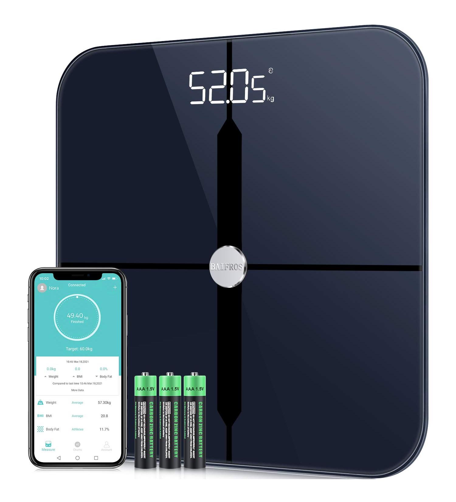 BAIFROS Bluetooth Body Fat Scale with ITO Technology - Smart Scales for Body Weight & Fitness Tracking | 13 Measurements | ST/LB/KG - Buy Online on GoSupps.com