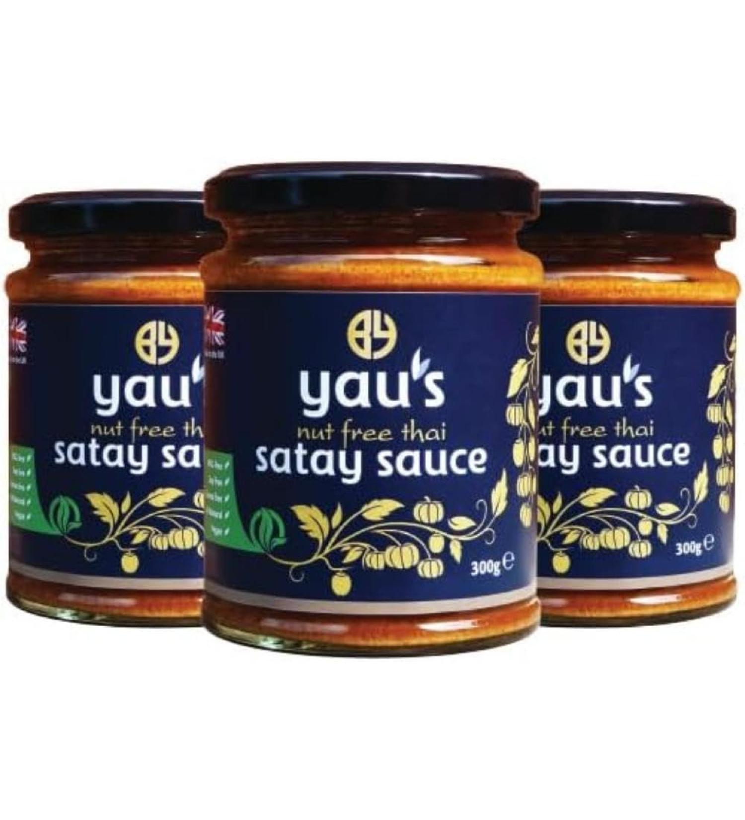 Yau's Nut-Free Thai Satay Sauce Fresh Flavoured No-Peanuts Made with Organic Pumpkin Seeds. All Natural Ingredients. Suitable for Vegetarians and Vegan Friendly. 3X 300 g Nut Free Thai Satay Sauce - Buy Online on GoSupps.com