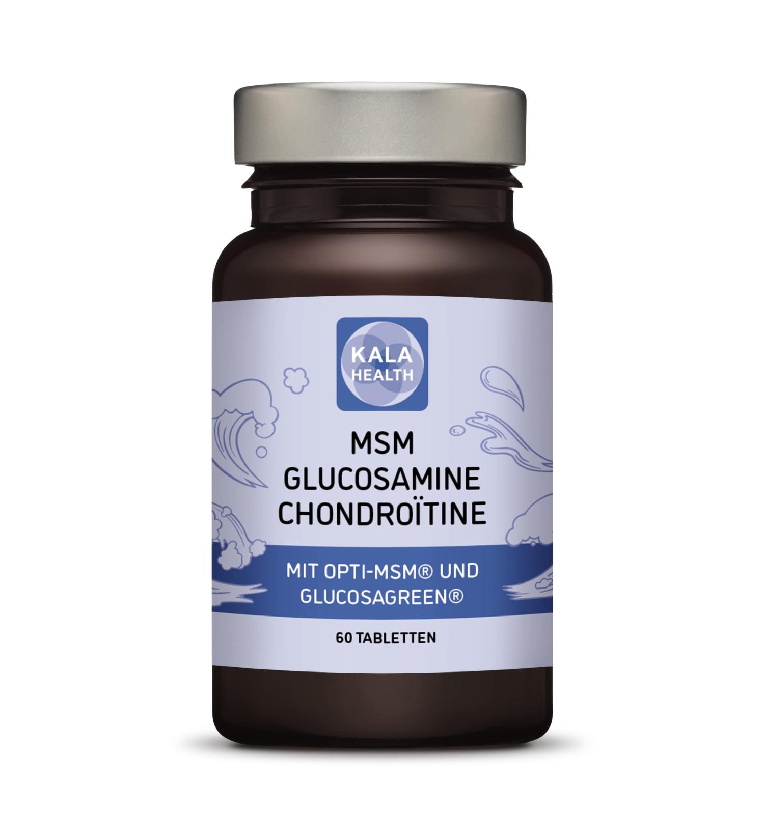 Kala health-60 tablets Optimsm (methylsulfonylmethane) glucosagre (glucosamine) chondropure (chondroitin) and ester-c (vitamin C) free from magnesium stearate and silicium dioxide