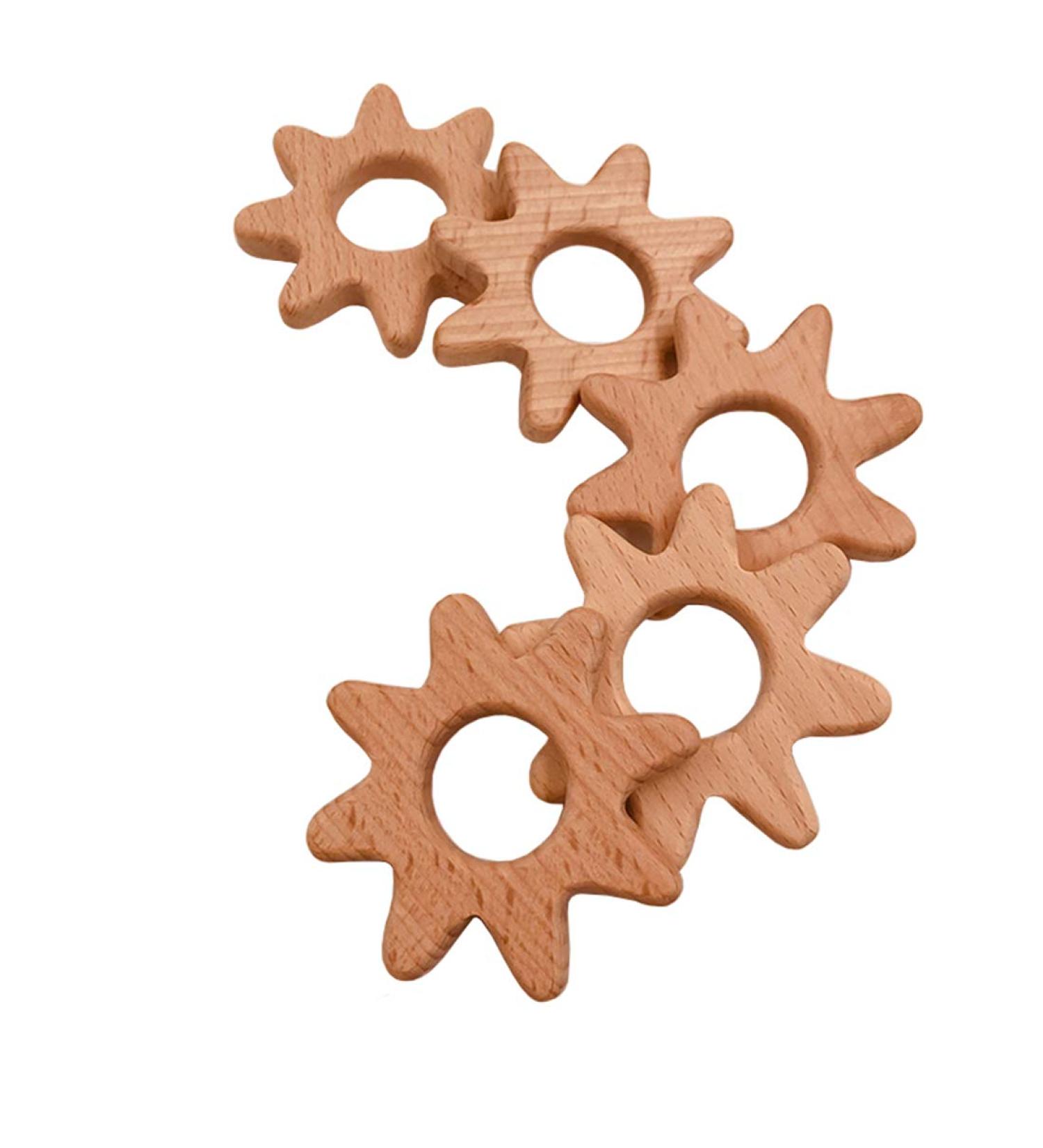 Wendysun 5pcs Cartoon Animal Wood Teether Set for Baby Teething - Natural Beech Teether DIY Pendant Toy - Buy Online on GoSupps.com