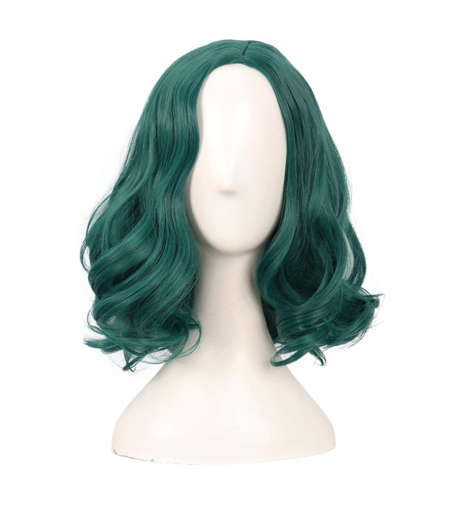 Mapofbeauty 14 Dark Pine Green Short Curly Bob Wig | Synthetic Wavy Hair for Parties & Cosplay - Buy Online on GoSupps.com