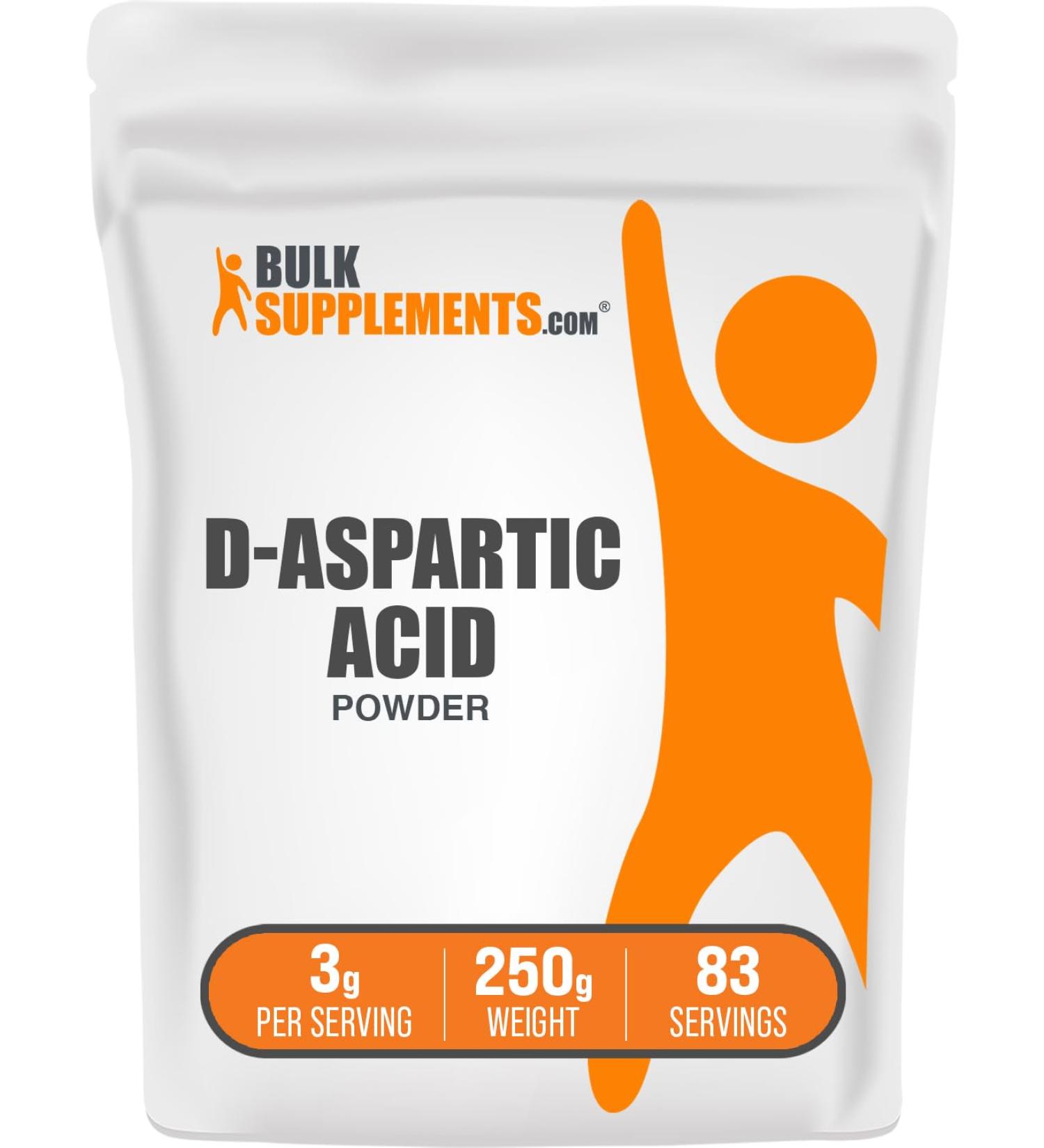 BulkSupplements.com D-Aspartic Acid Powder - D-Aspartic Acid Supplement for Men Unflavored Amino Acid - Pure & Gluten Free 3g per Serving 250g (8.8 oz) (Pack of 1) 8.8 Ounce (Pack of 1) - Buy Online on GoSupps.com