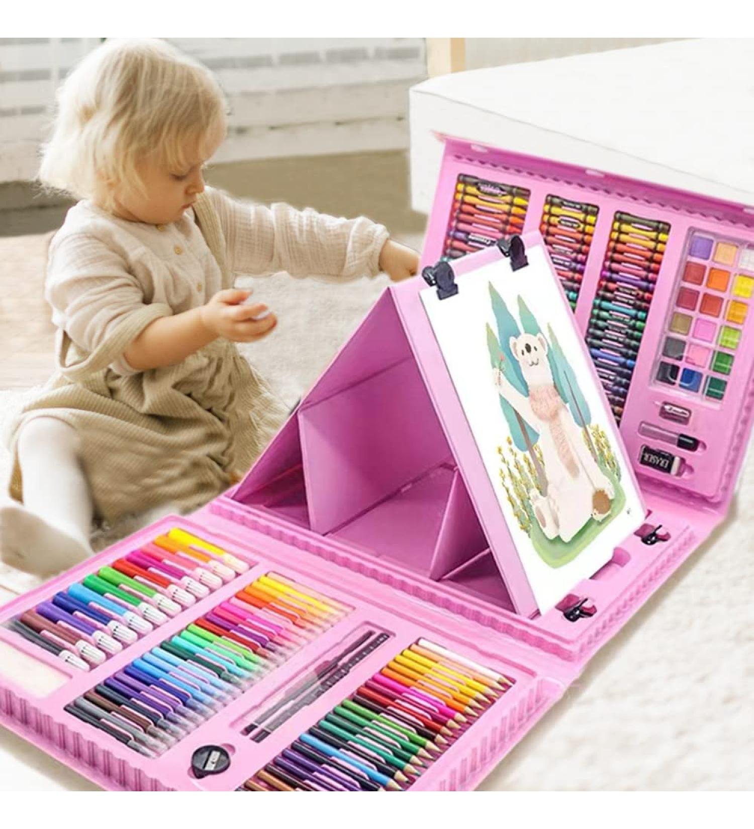 LUCKY 208 PCS Art Supplies Drawing Art Kit | Double Sided Trifold Easel, Oil Pastels, Crayons, Colored Pencils, Watercolor Pens | Gift for Girls Boys Artist - Pink - Buy Online on GoSupps.com