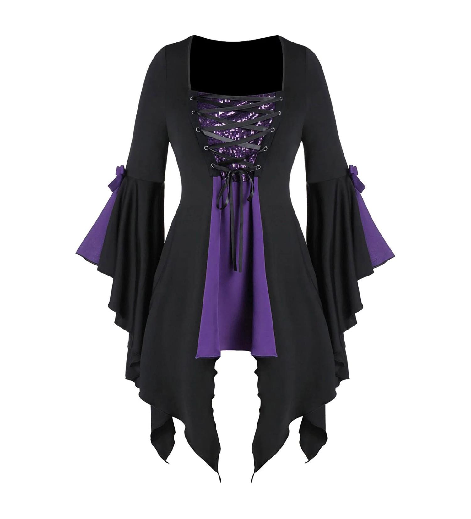Renisants Purple Renaissance Shirt with Butterfly Sleeves & Irregular Lace Up - Women's Halloween Costume Top | Lightning Deal Today! - Buy Online on GoSupps.com