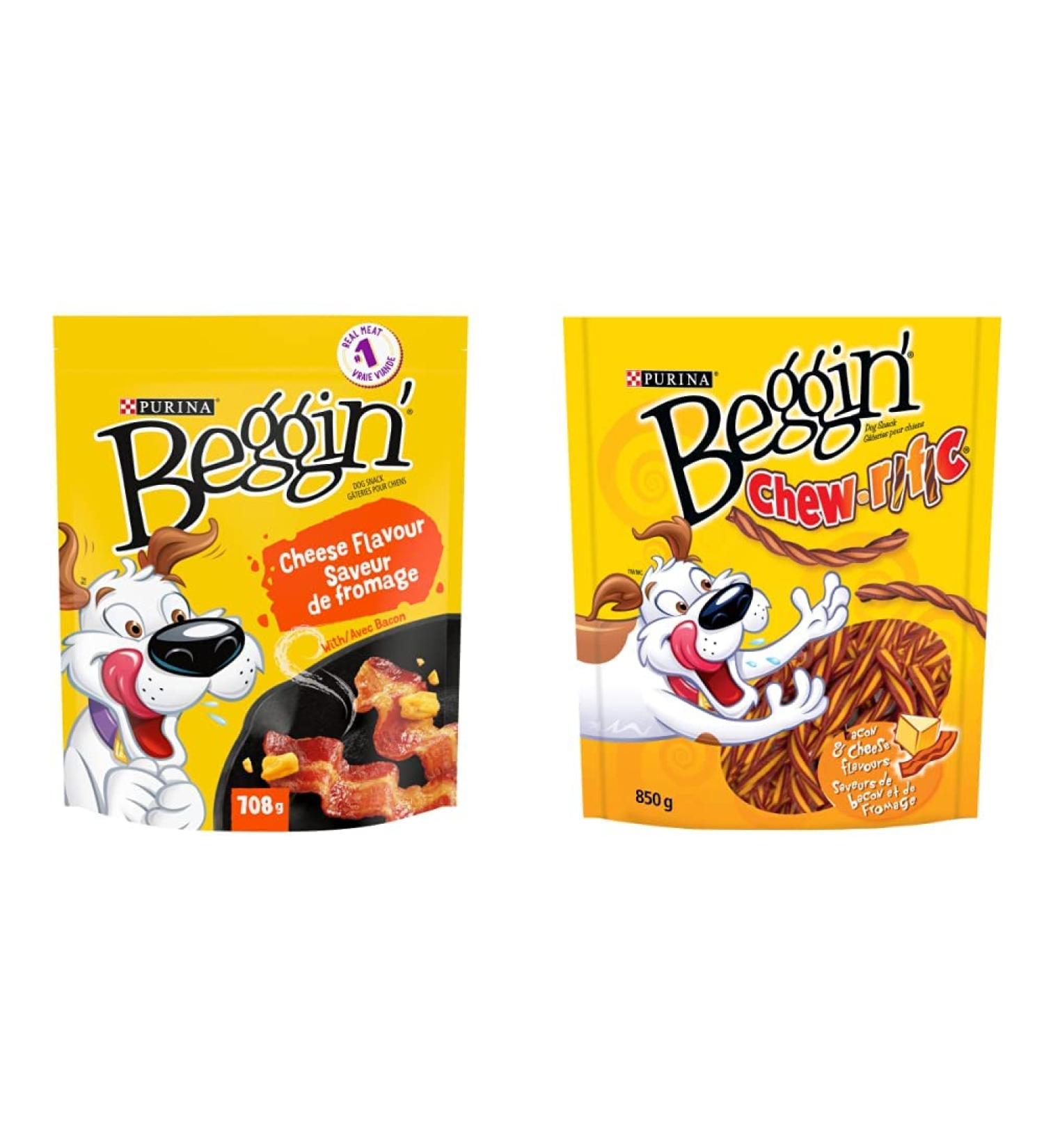 Beggin' Strips Dog Treats (Cheese Flavour - 708 g) + Beggin' Chew-rific Dog Treats (Bacon & Cheese Flavour - 850 g) - Buy Online on GoSupps.com