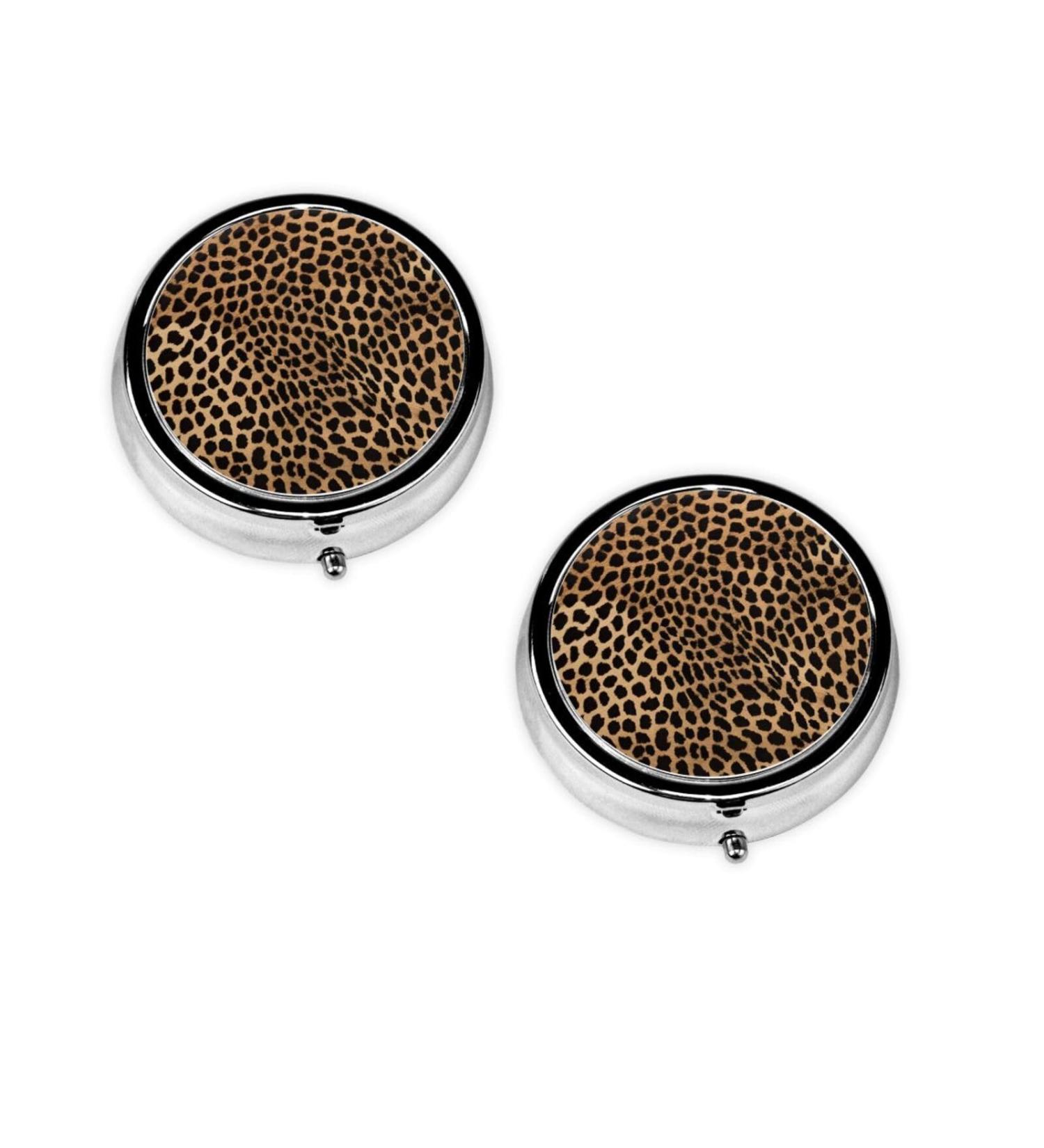 Leopard Print Mini Round Pill Box | Travel Pill Organizer with 3 Compartments - Portable Medicine Case for Home & Office - Buy Online on GoSupps.com