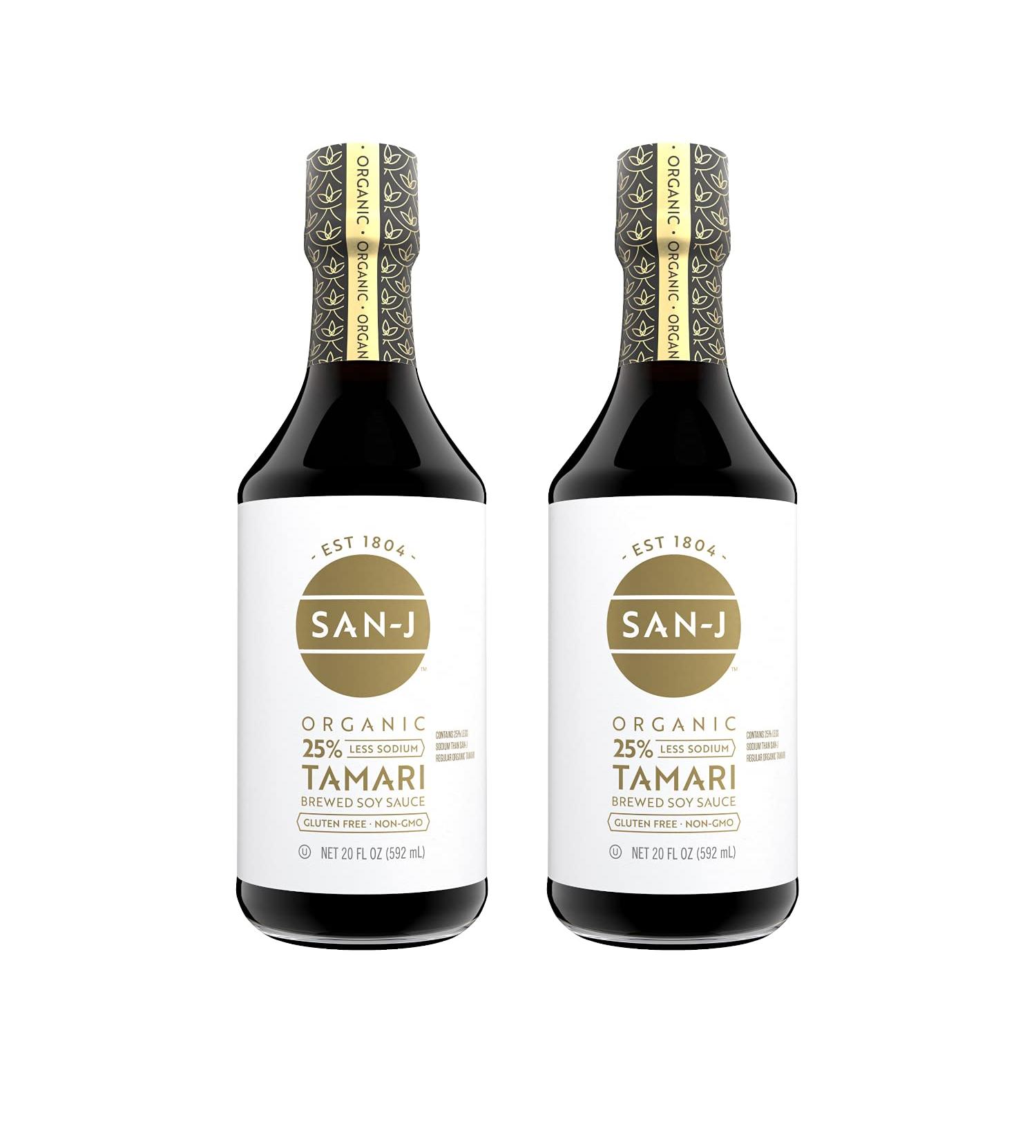 San-J Organic Gluten Free Tamari Soy Sauce Reduced Sodium - Vegan, Kosher, Non GMO - 20 Fl Oz (Pack of 2) - Buy Online on GoSupps.com