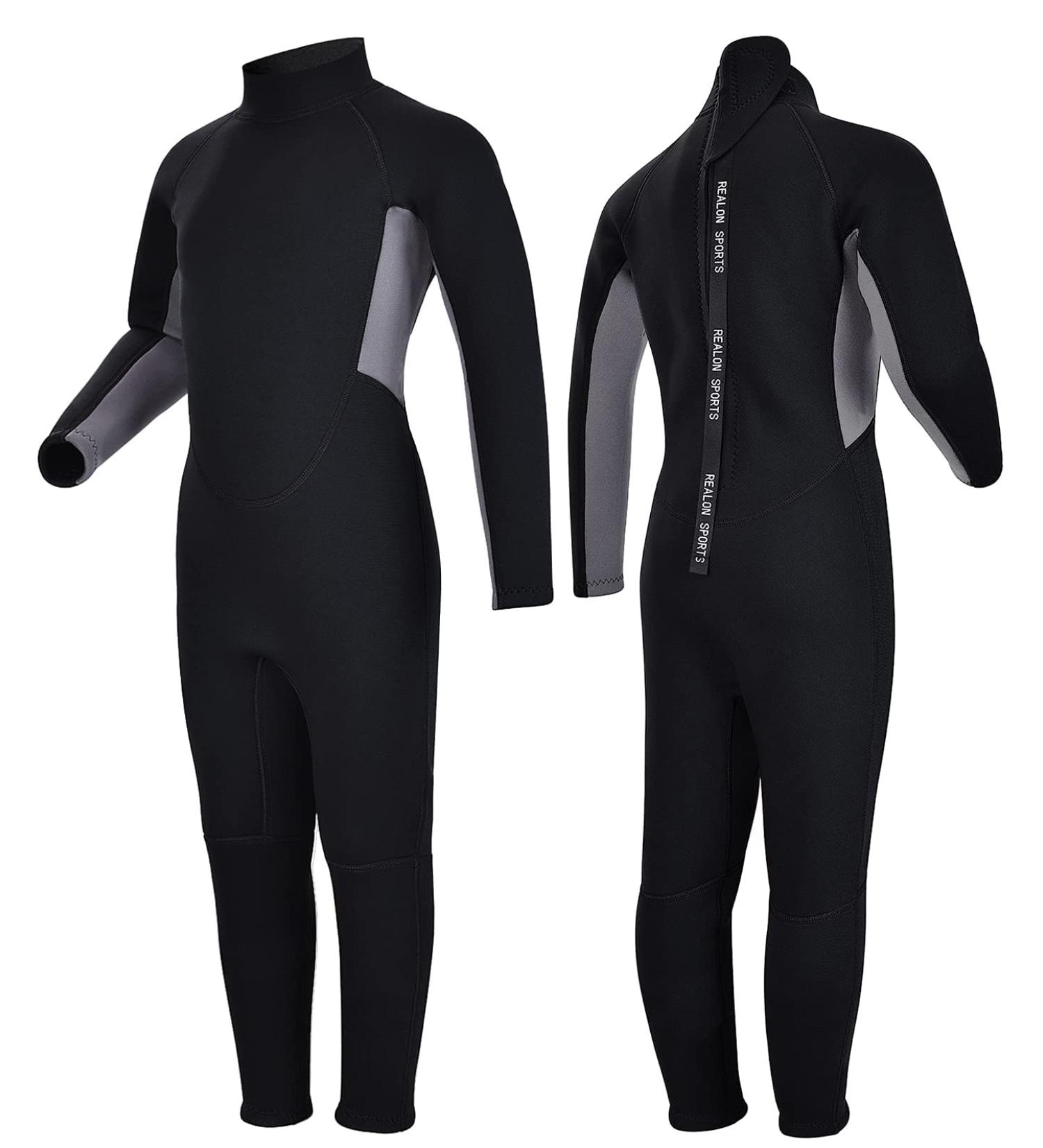 REALON Kids 3mm Neoprene Wetsuit | Long Sleeve Fullsuit for Boys Girls | Thermal Swimsuit for Swimming Diving Surfing | Gray - Large - Buy Online on GoSupps.com