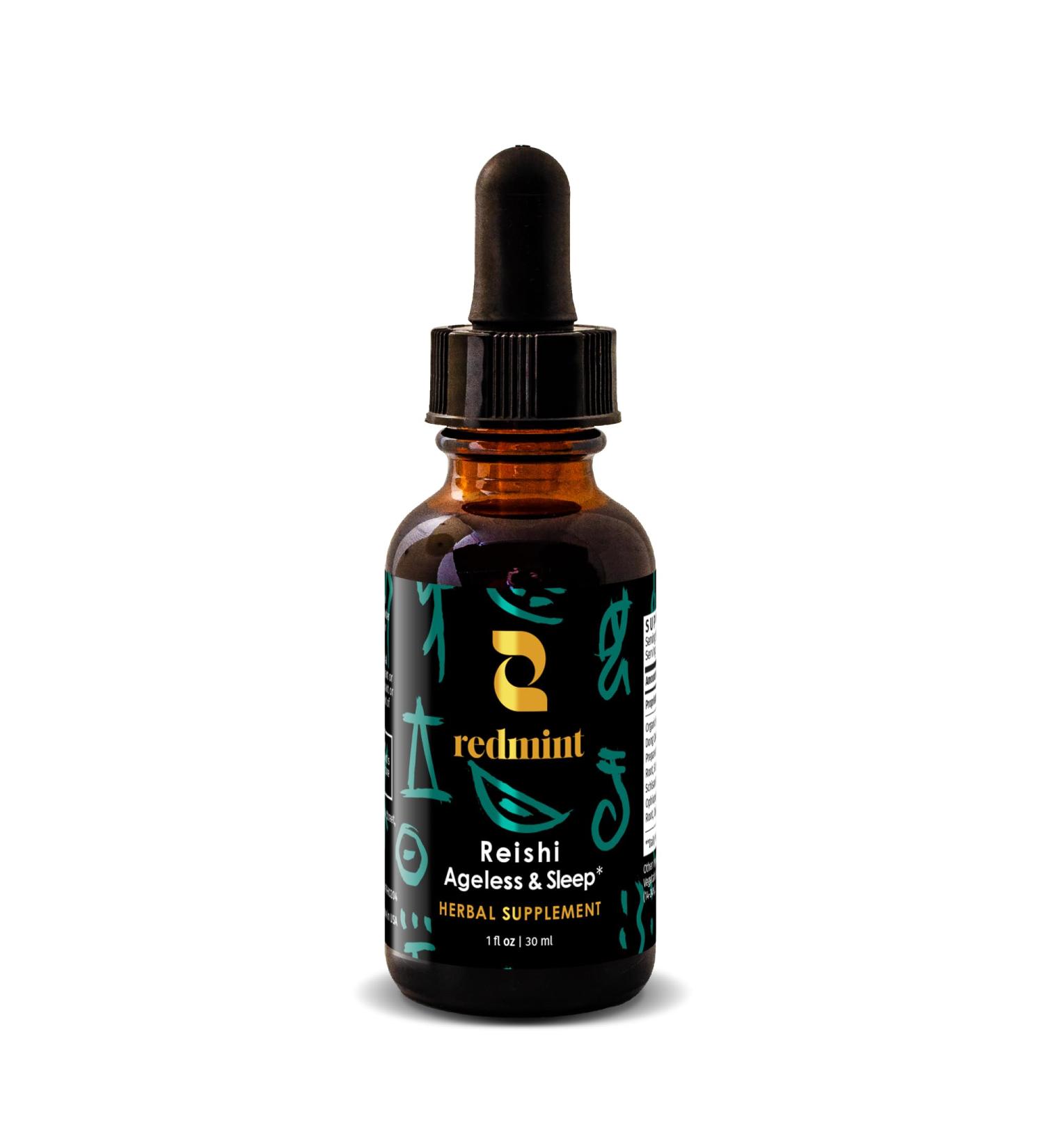 Redmint Reishi Mushroom Herbal Tincture - Ageless & Sleep | Natural Mushroom Supplement with TCM Herbs Dong Quai Schisandra for Restful Sleep Immune Support Relaxation Skin Health| 1 fl oz - Buy Online on GoSupps.com