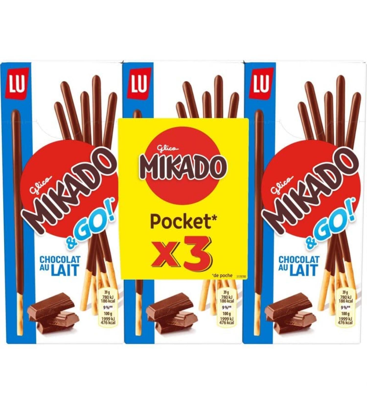 G n rique MIKADO - Milk Chocolate Pocket 3 x 117g - Delicious crispy milk chocolate bars - Ideal for a sweet treat - Convenient size - 117g - Pack of 4