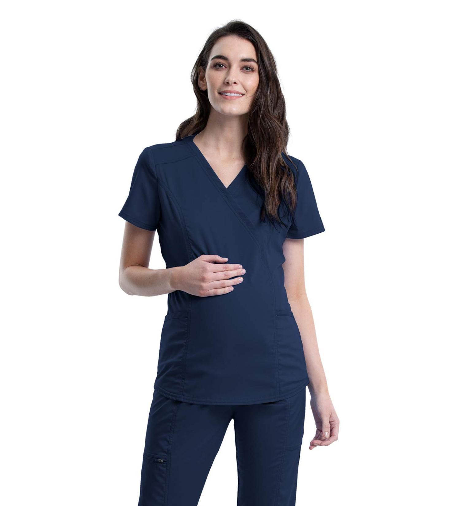 Cherokee Women's Maternity Scrub Top - Workwear Revolution Mock Wrap - Navy, Size Medium | WW688 - Buy Online on GoSupps.com