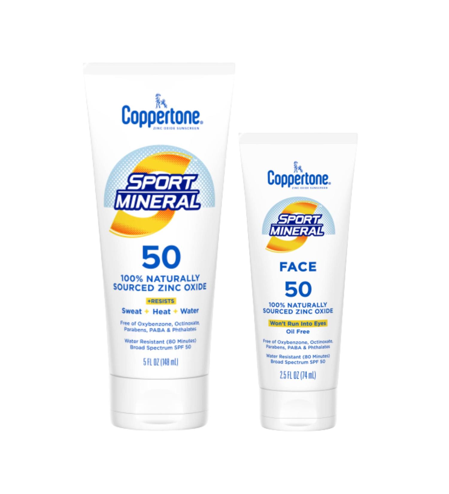 Coppertone Sport Mineral SPF 50 Zinc Oxide Sunscreen Multi Pack - Body & Face Lotion (5 fl. oz. + 2.5 fl. oz.) - Buy Online on GoSupps.com