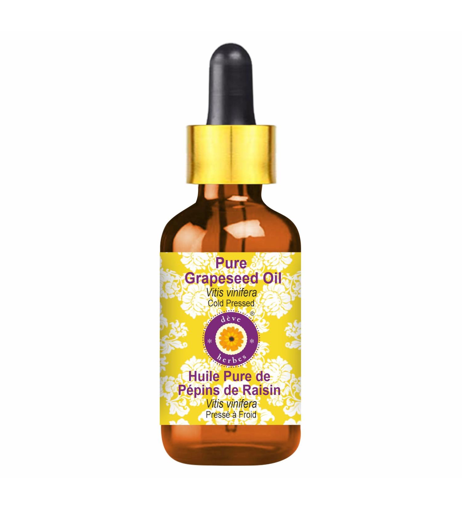 Pure Grapeseed Oil (Vitis Vinifera) 100ml with Glass Dropper - Cold Pressed for Skin Hair & Cooking | International Shipping Available - Buy Online on GoSupps.com