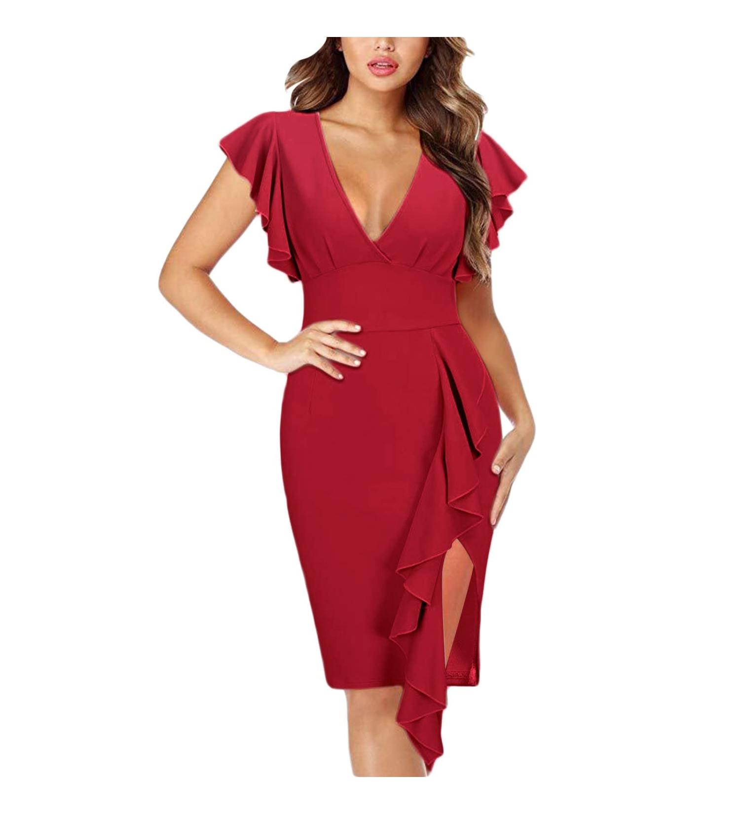 Briskyry V-Neck Floral Case - Elegant Knielang Business Dresses for Women | Summer Festival & Party Dress with R schen Saum | Vintage Style M Urot - Buy Online on GoSupps.com