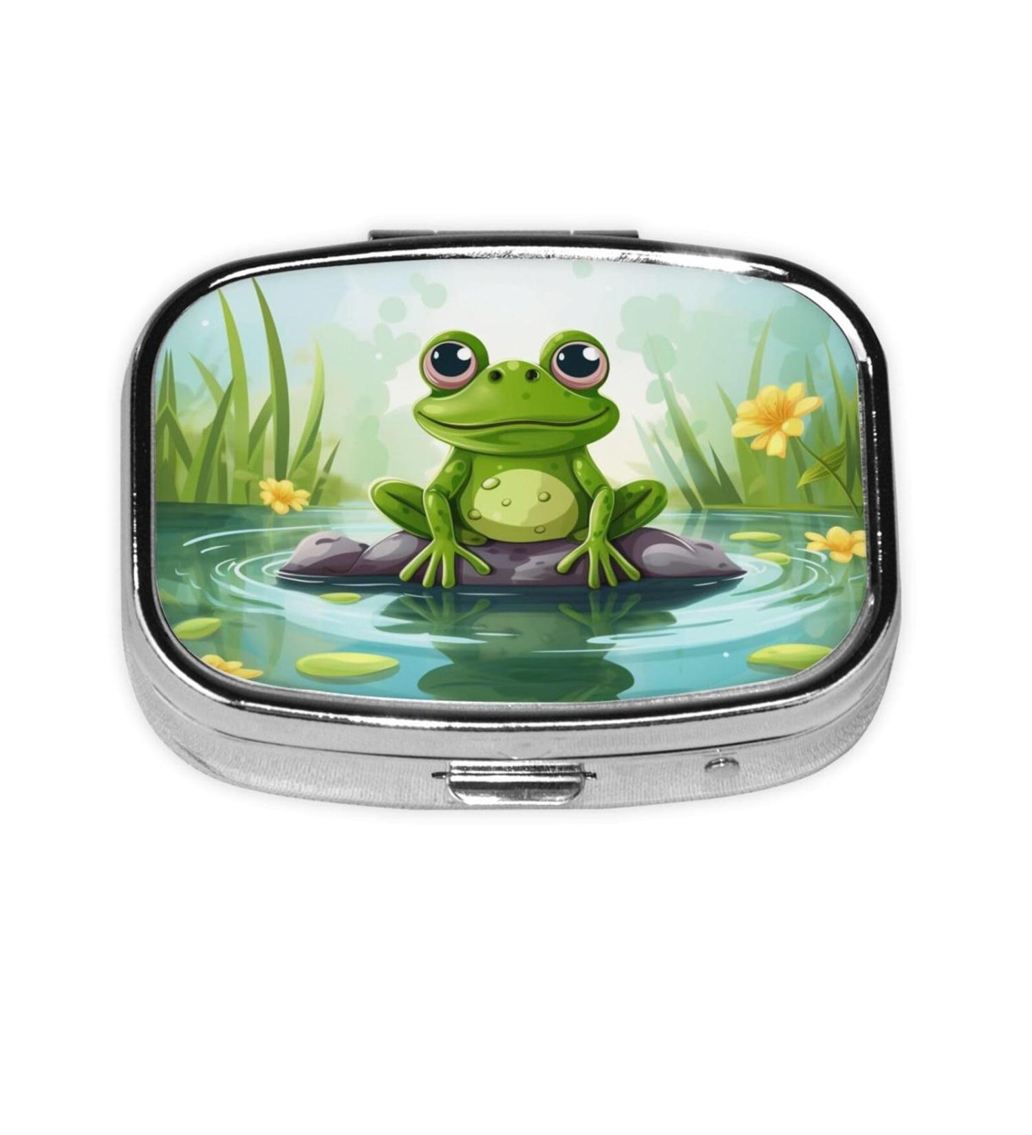 Frog in a Pond Small Pill Case - Cute 2 Compartment Travel Pill Organizer | Perfect for Purse & Gifts - Buy Online on GoSupps.com