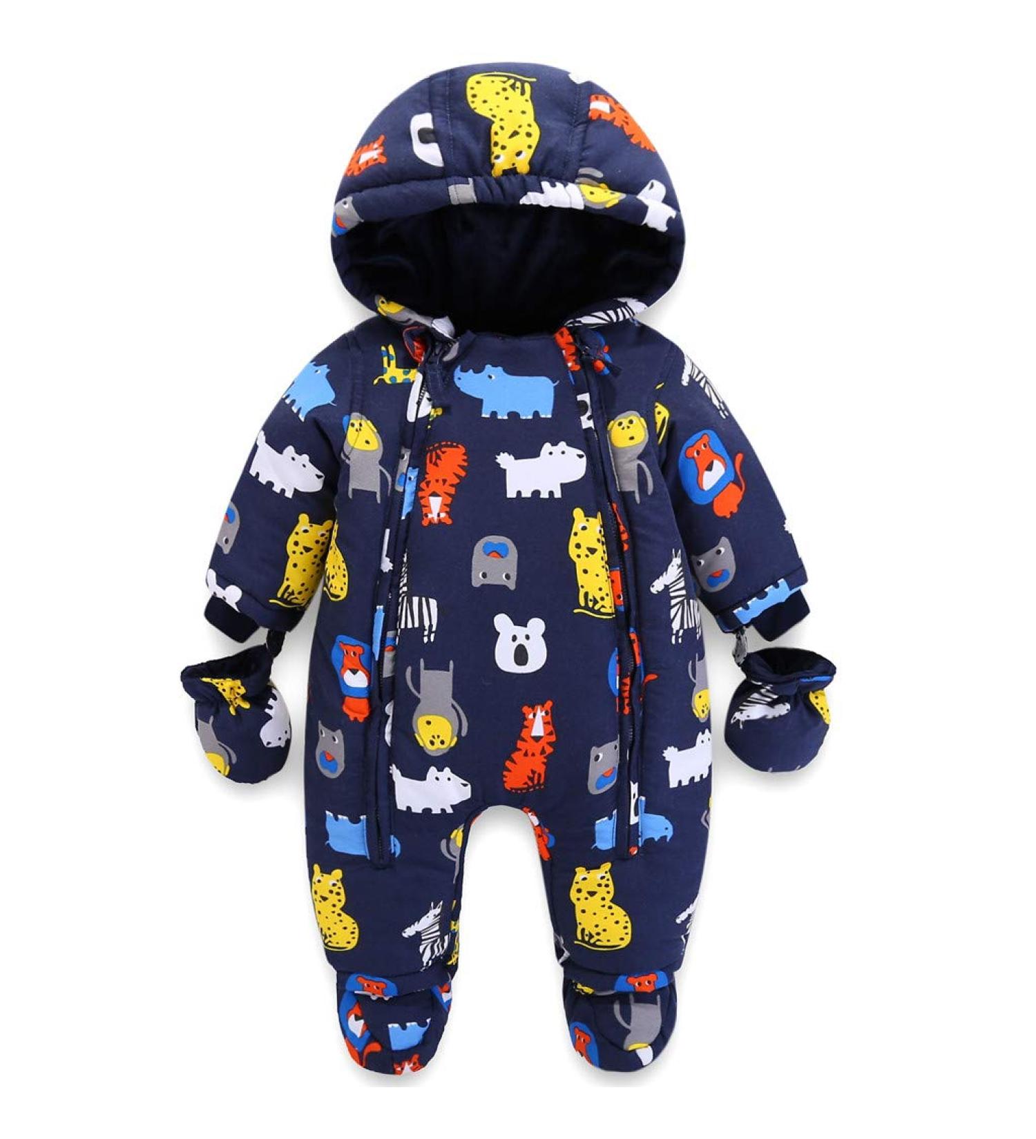 Winter Hooded Romper Snowsuit for Baby Boys | Cotton Jumpsuit Outfit with Gloves & Booties | 12-18 Months - Buy Online on GoSupps.com